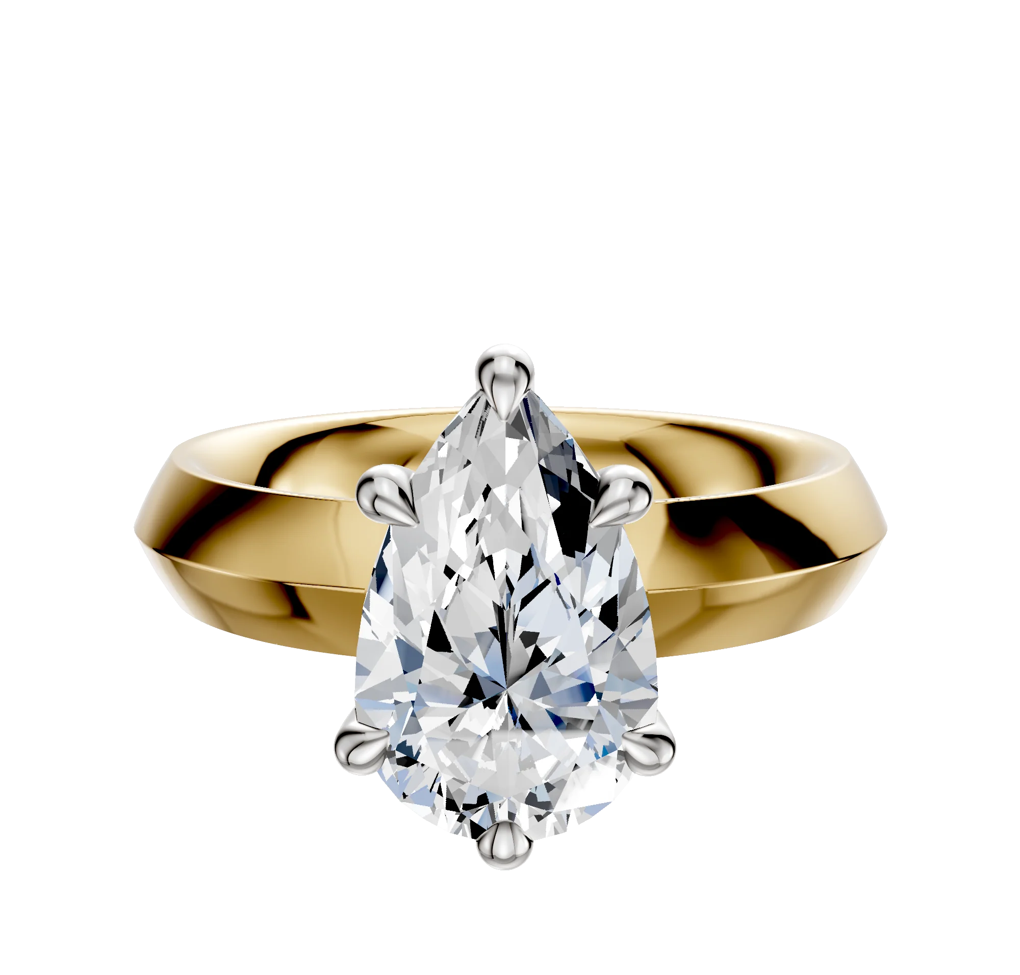 14K Two Tone 6 Prong Hidden Halo Classic Knife Edge 4.0mm Engagement Ring