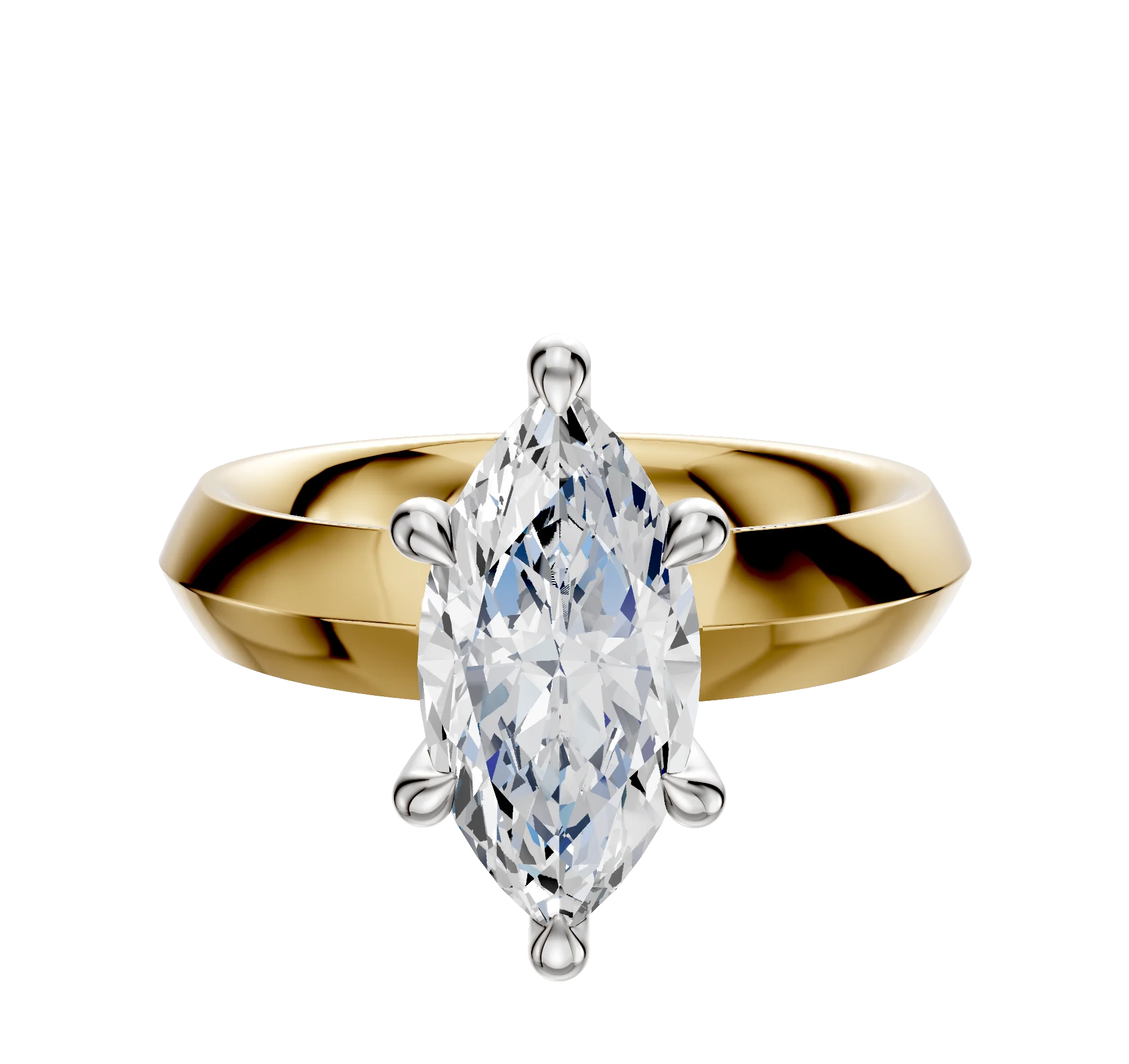 14K Two Tone 6 Prong Hidden Halo Classic Knife Edge 4.0mm Engagement Ring
