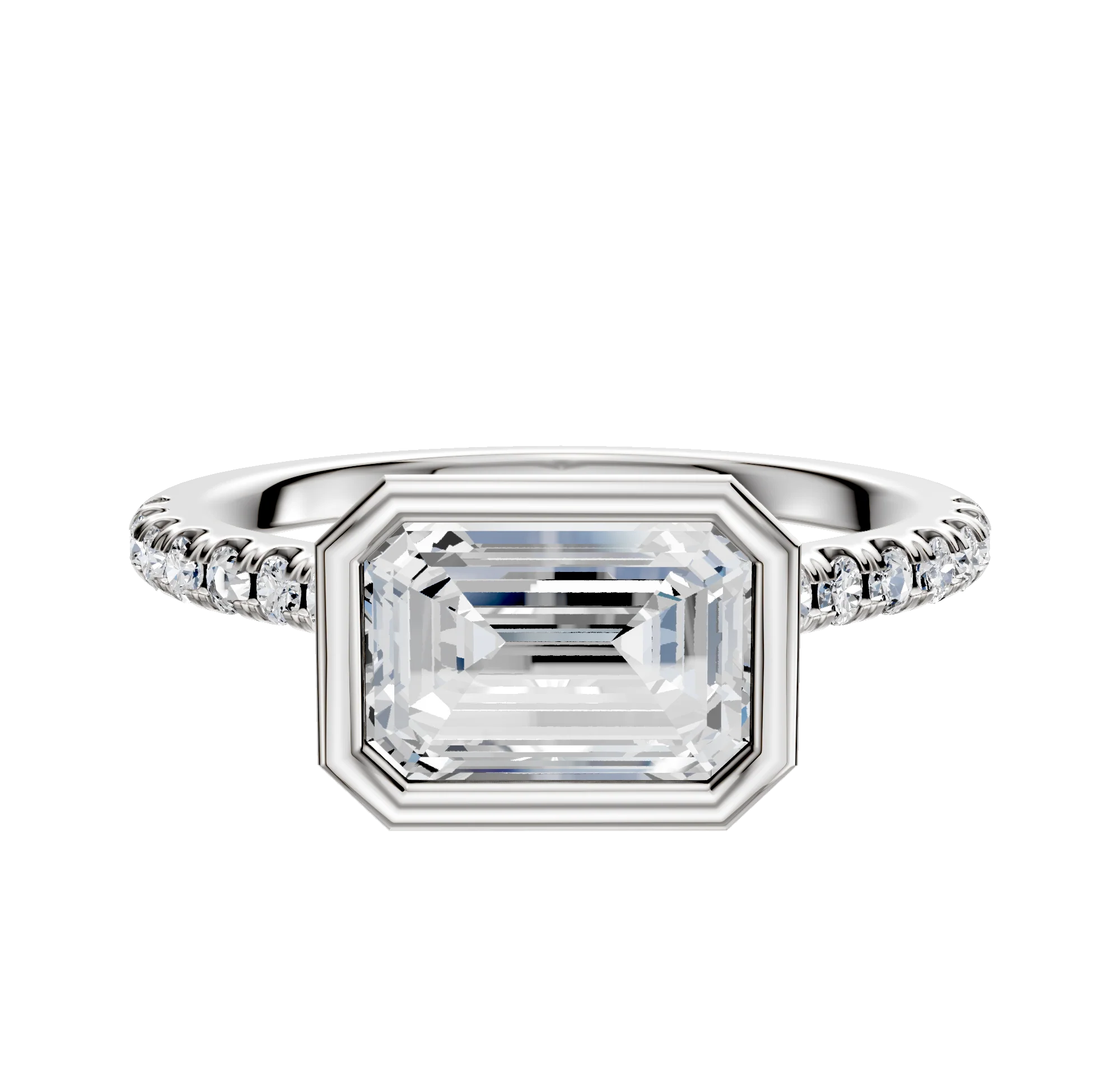 14K Two Tone Bezel Full Bezel East/West Cathedral Dome 1-Row-Pave 2.5mm Engagement Ring