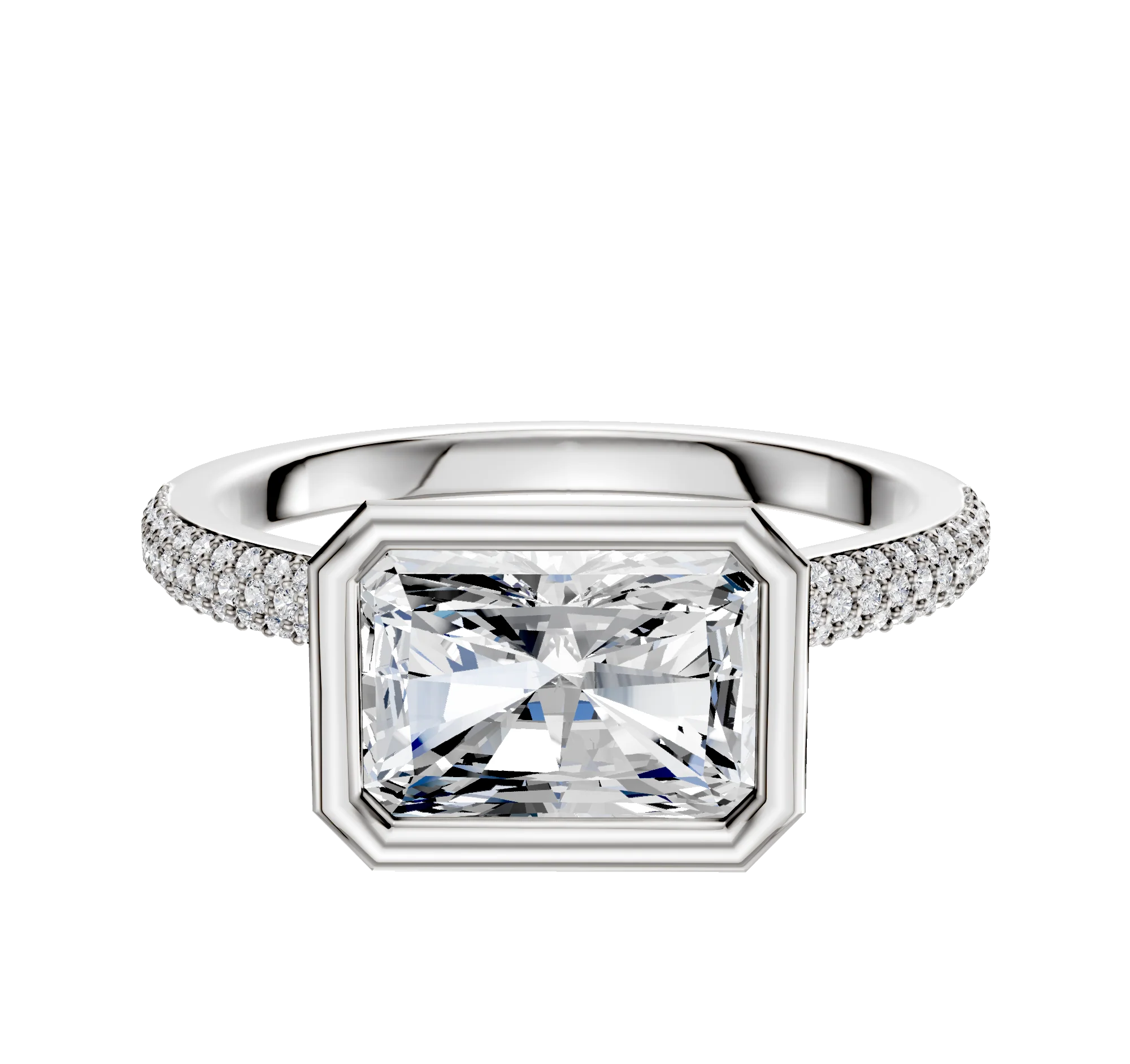 14K Two Tone Bezel Full Bezel East/West Cathedral Dome 3-Row-Pave 2.0mm Engagement Ring