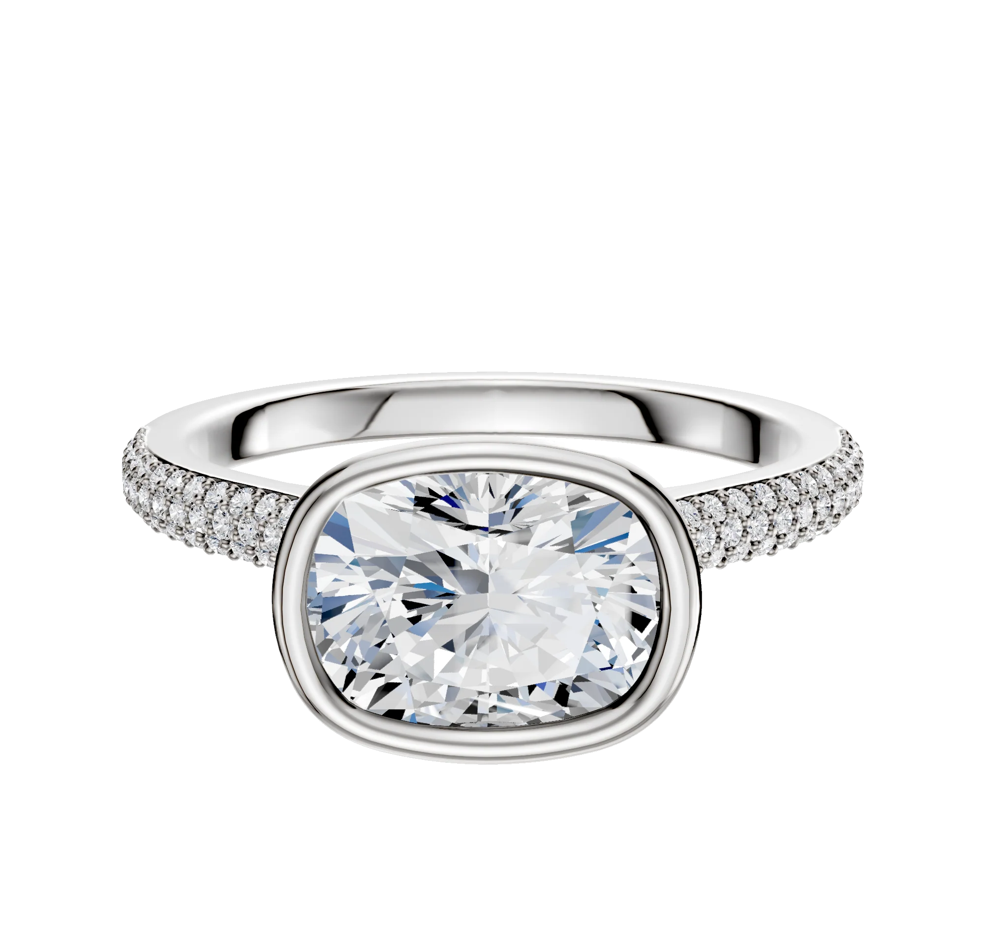 14K Two Tone Bezel Full Bezel East/West Cathedral Dome 3-Row-Pave 2.0mm Engagement Ring