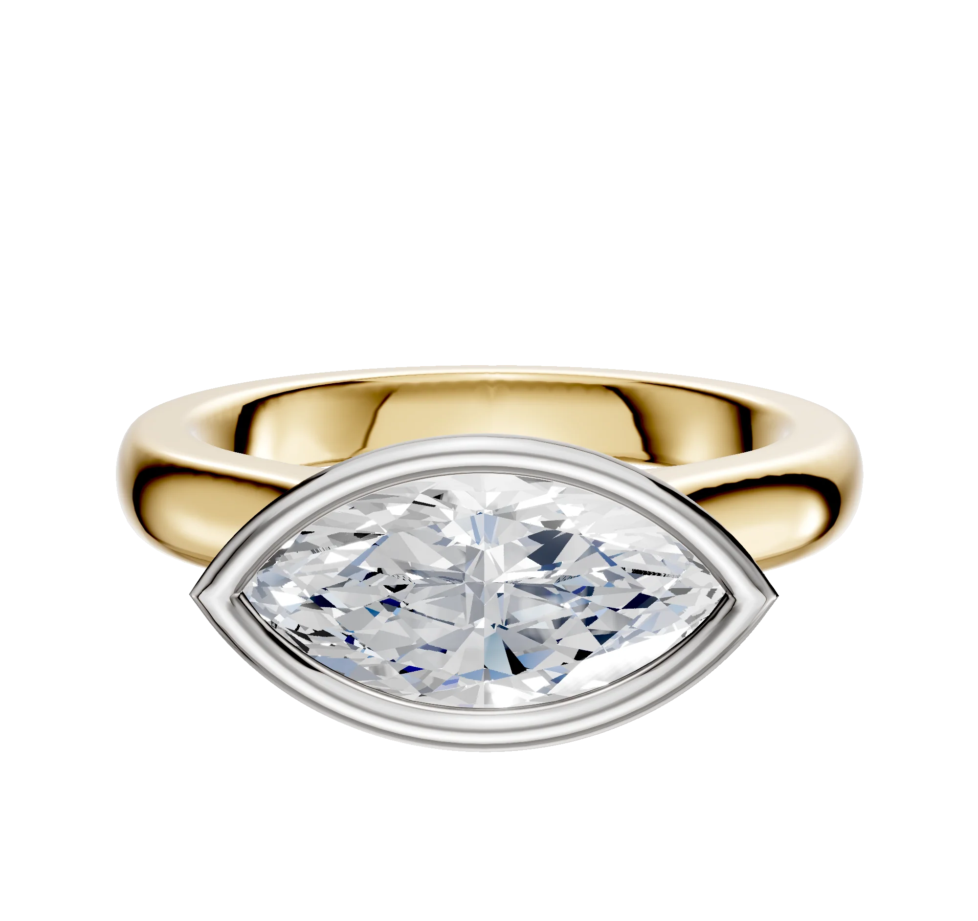14K Two Tone Bezel Full Bezel East/West Cathedral Dome 3.0mm Engagement Ring
