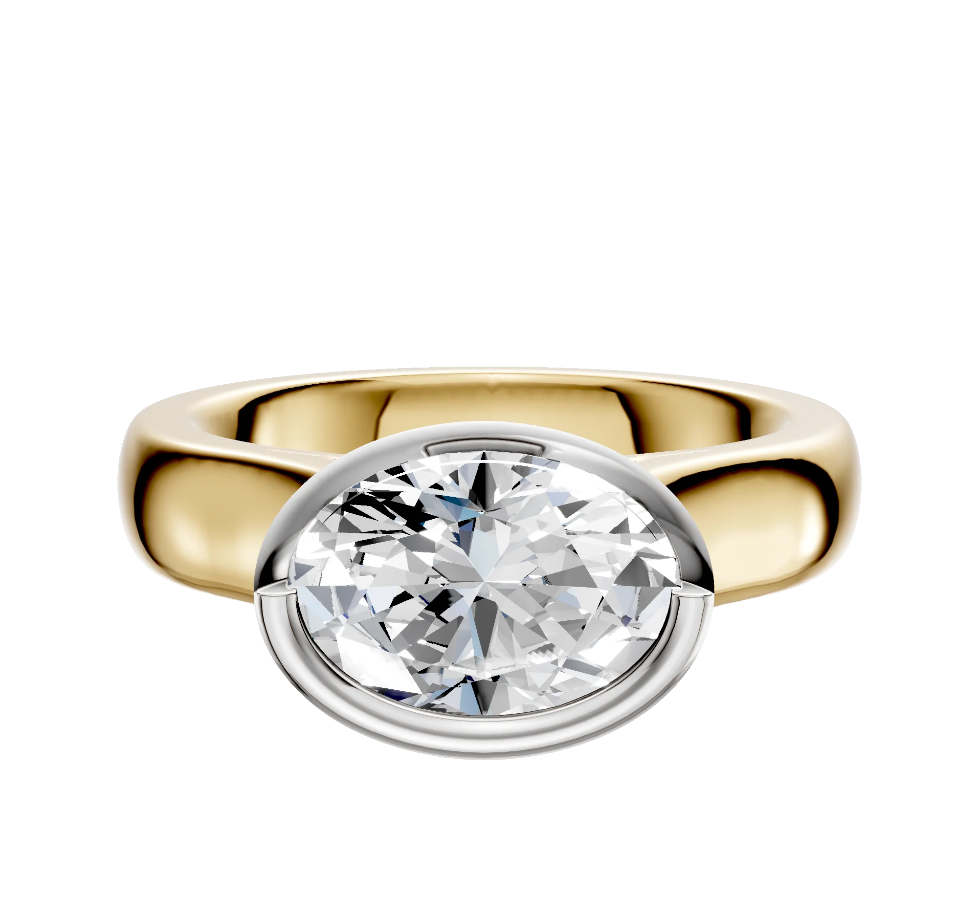14K Two Tone Bezel Full Bezel East/West Cathedral Dome 4.0mm Engagement Ring