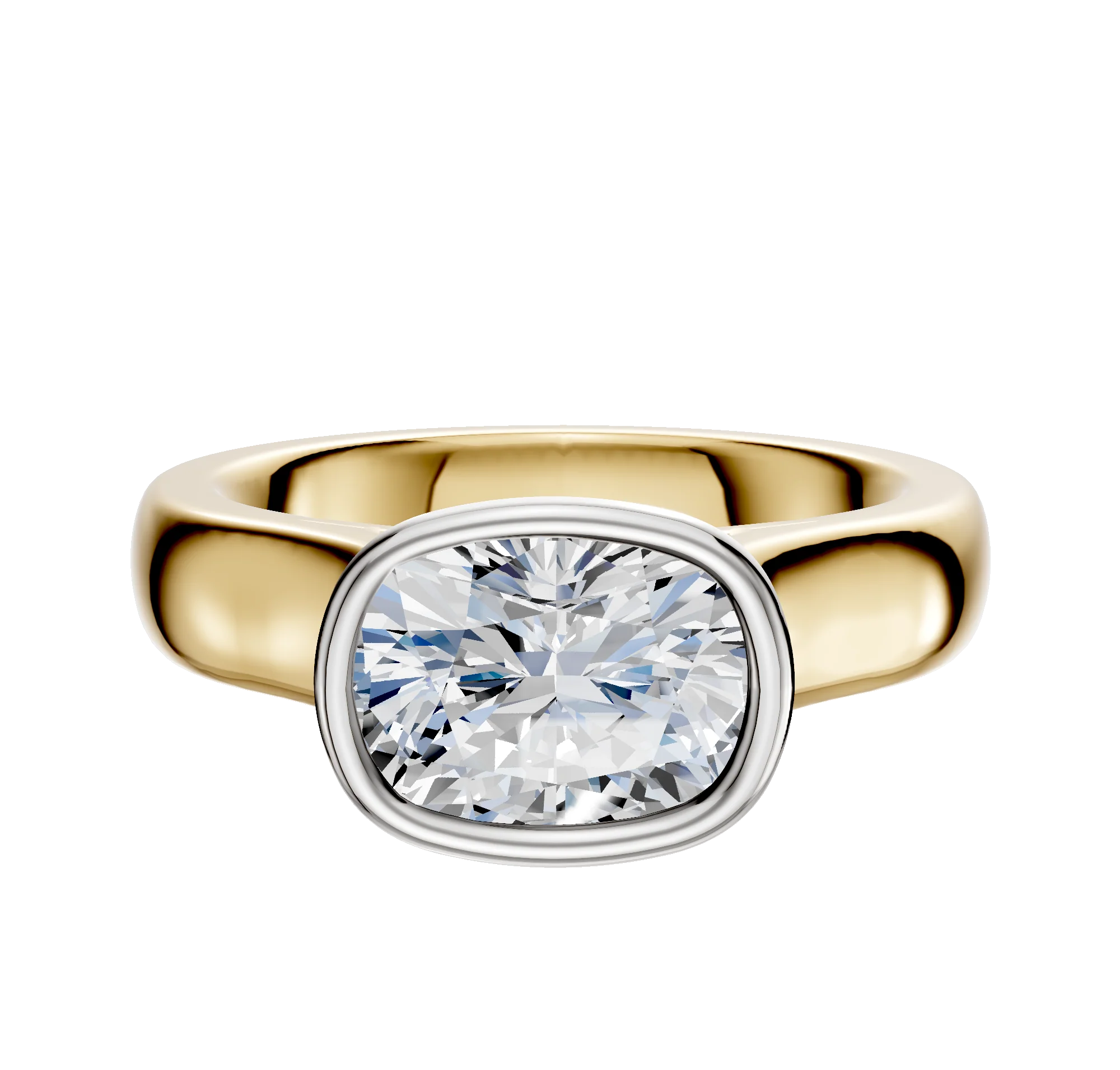 14K Two Tone Bezel Full Bezel East/West Cathedral Dome 4.0mm Engagement Ring