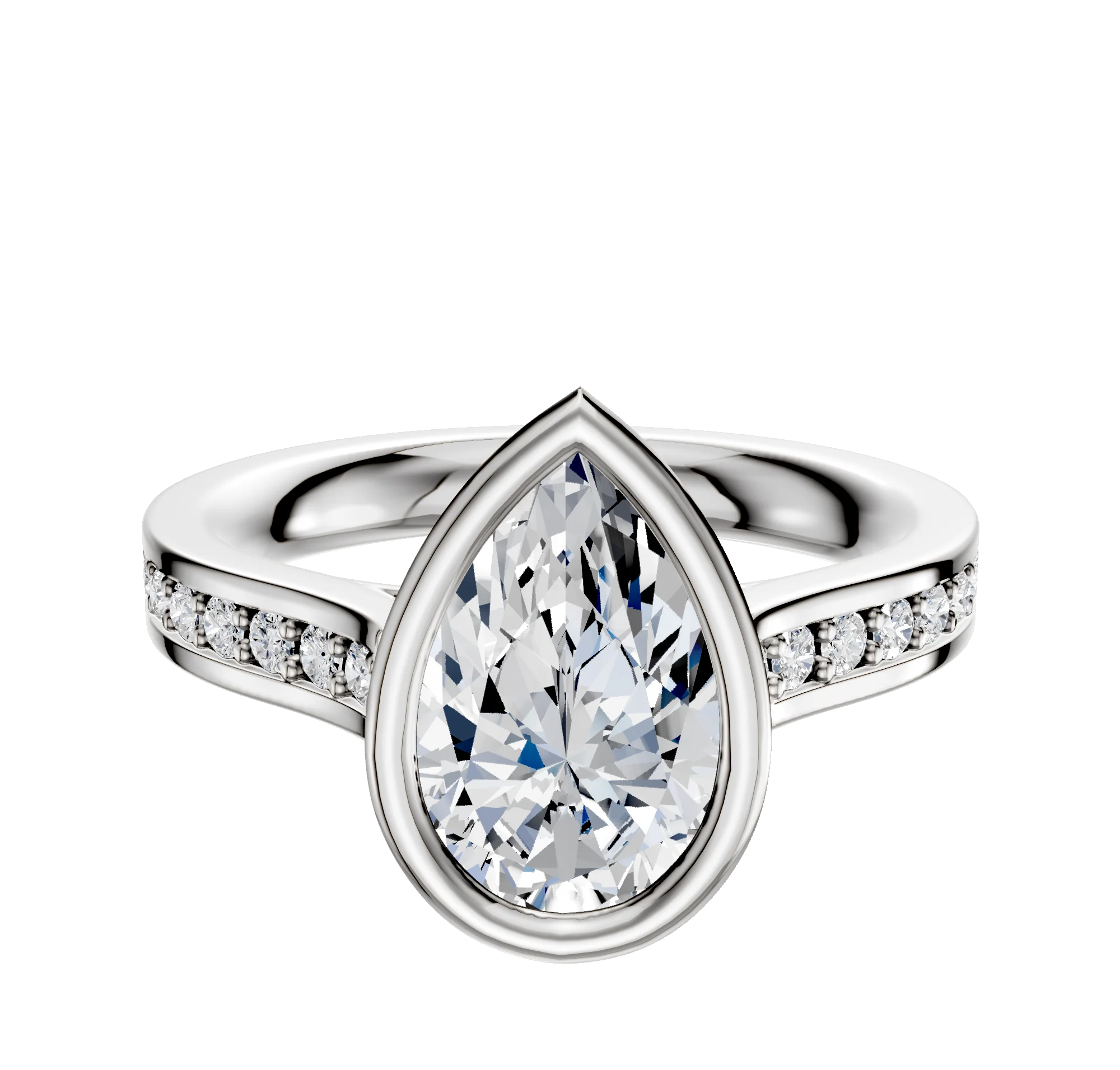 14K Two Tone Bezel Full Bezel East/West Cathedral Flat 1-Row-Pave 2.5mm Engagement Ring