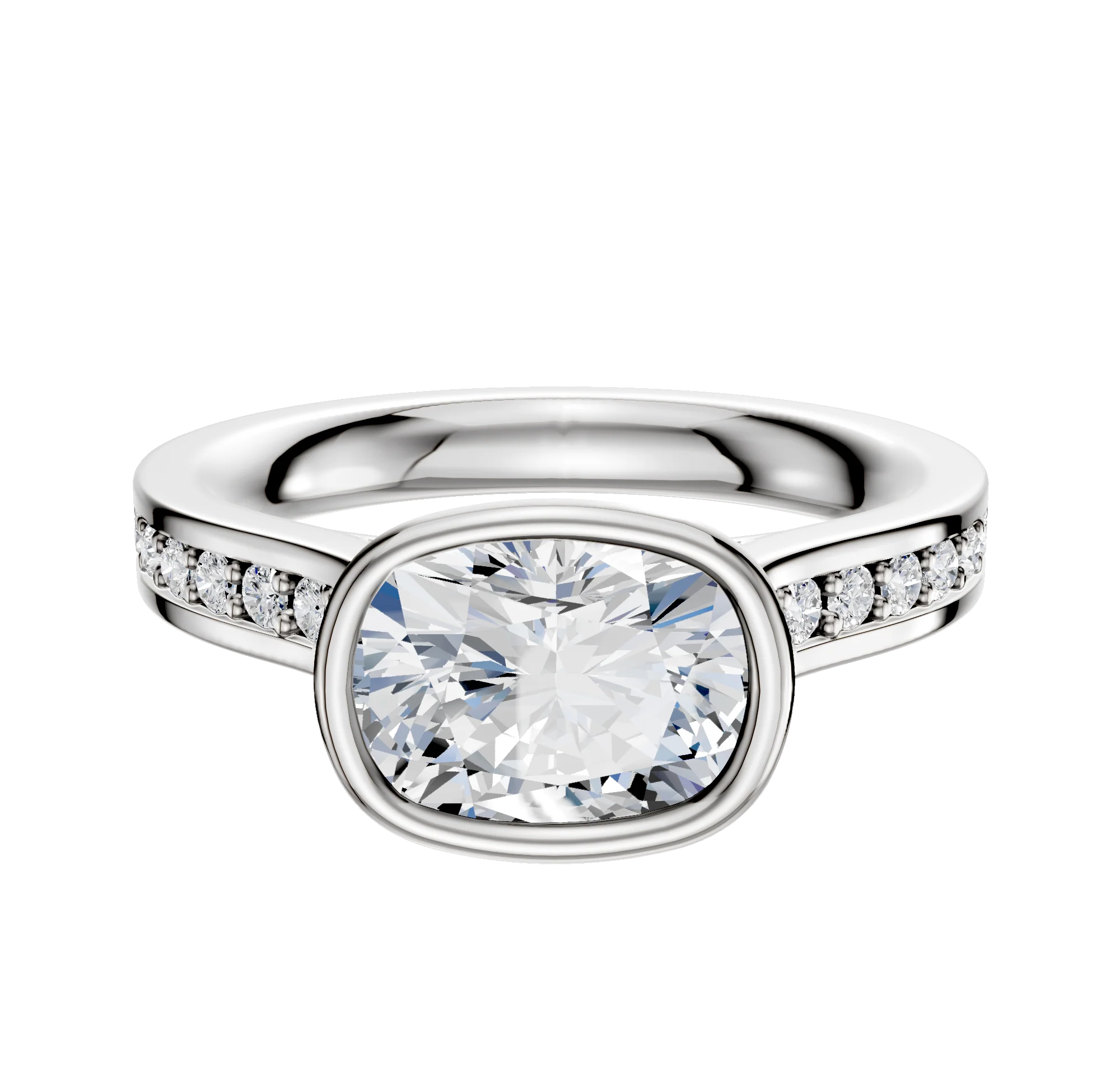 14K Two Tone Bezel Full Bezel East/West Cathedral Flat 1-Row-Pave 2.5mm Engagement Ring