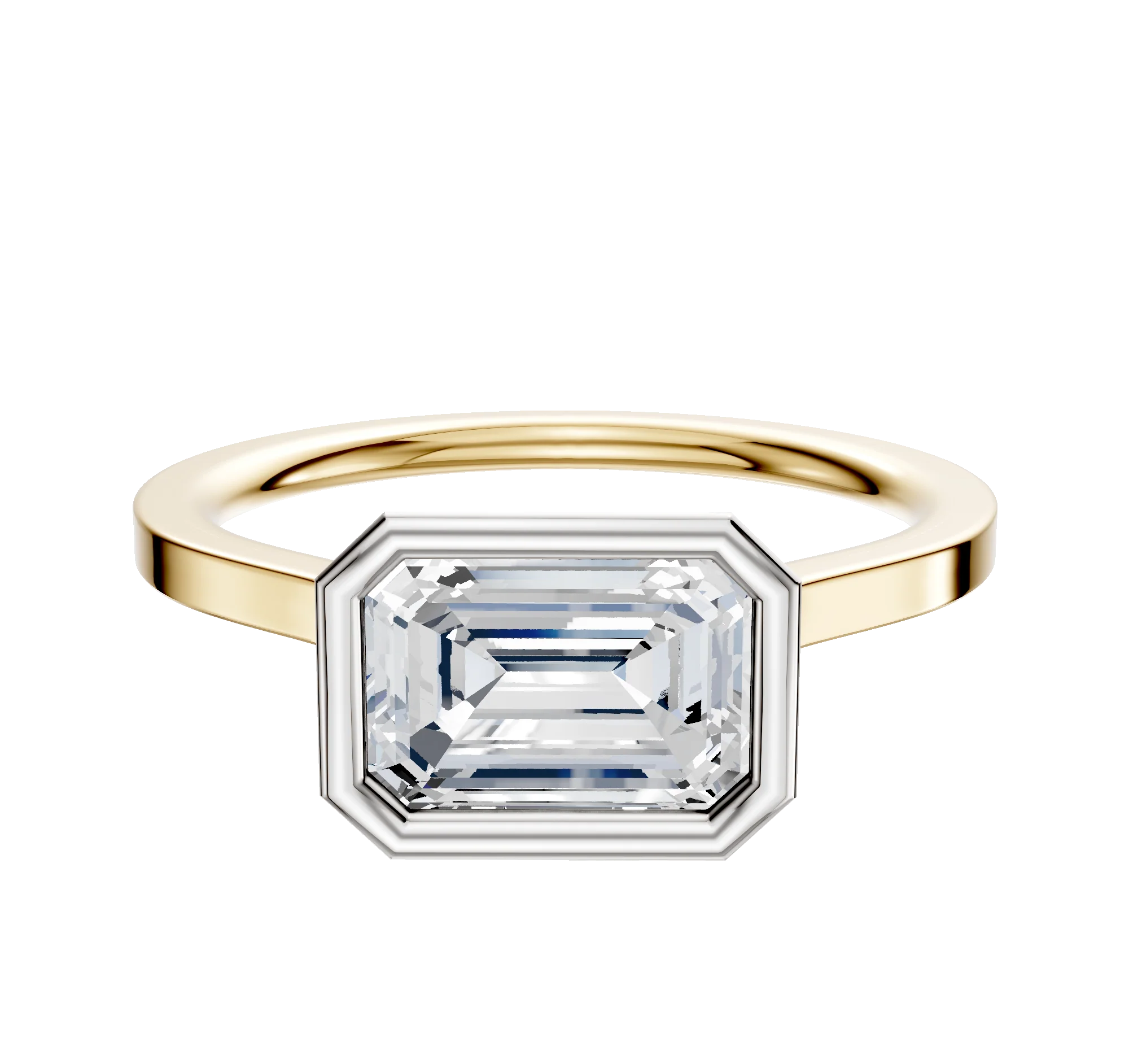 14K Two Tone Bezel Full Bezel East/West Cathedral Flat 1.5mm Engagement Ring