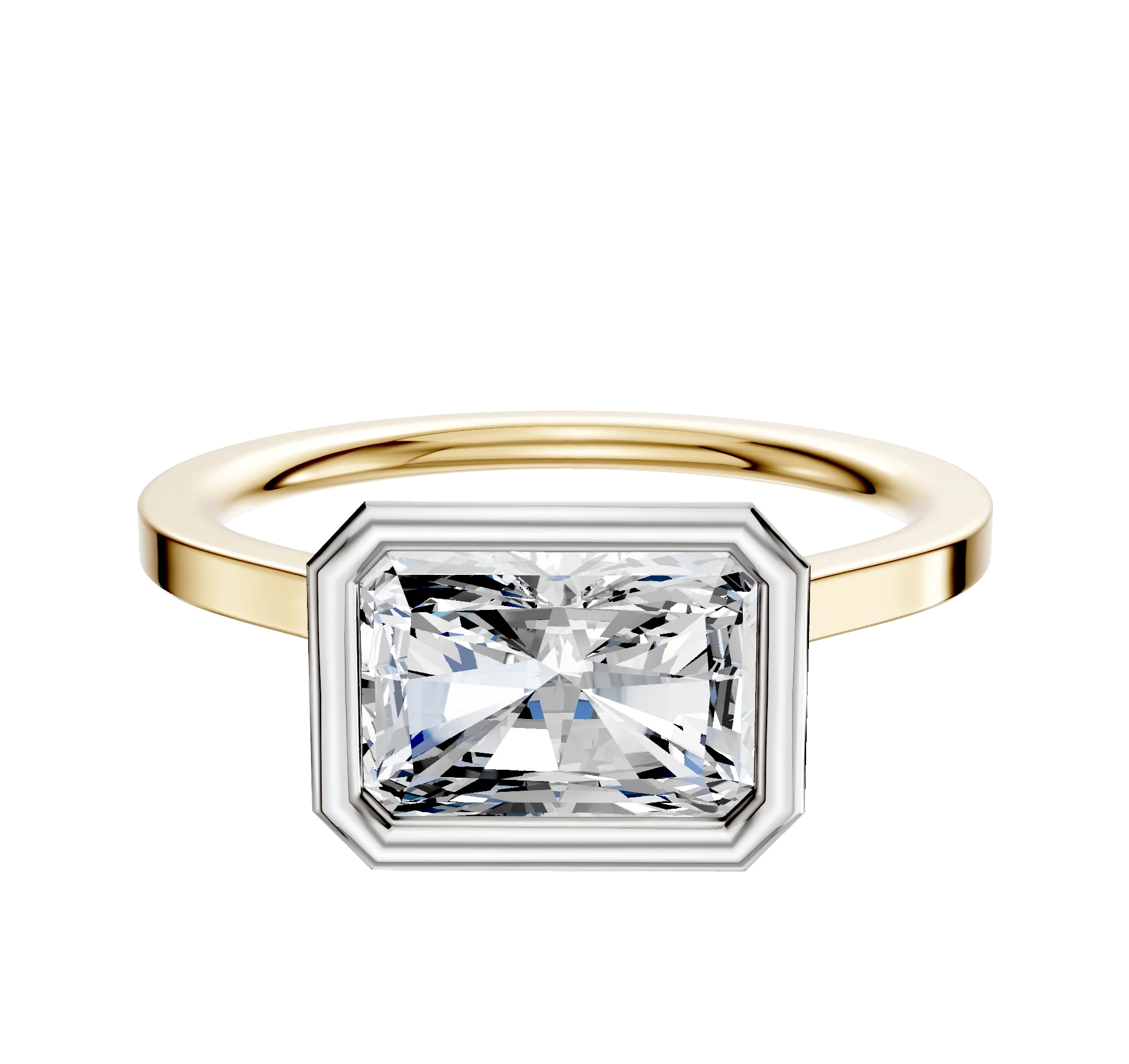 14K Two Tone Bezel Full Bezel East/West Cathedral Flat 1.5mm Engagement Ring