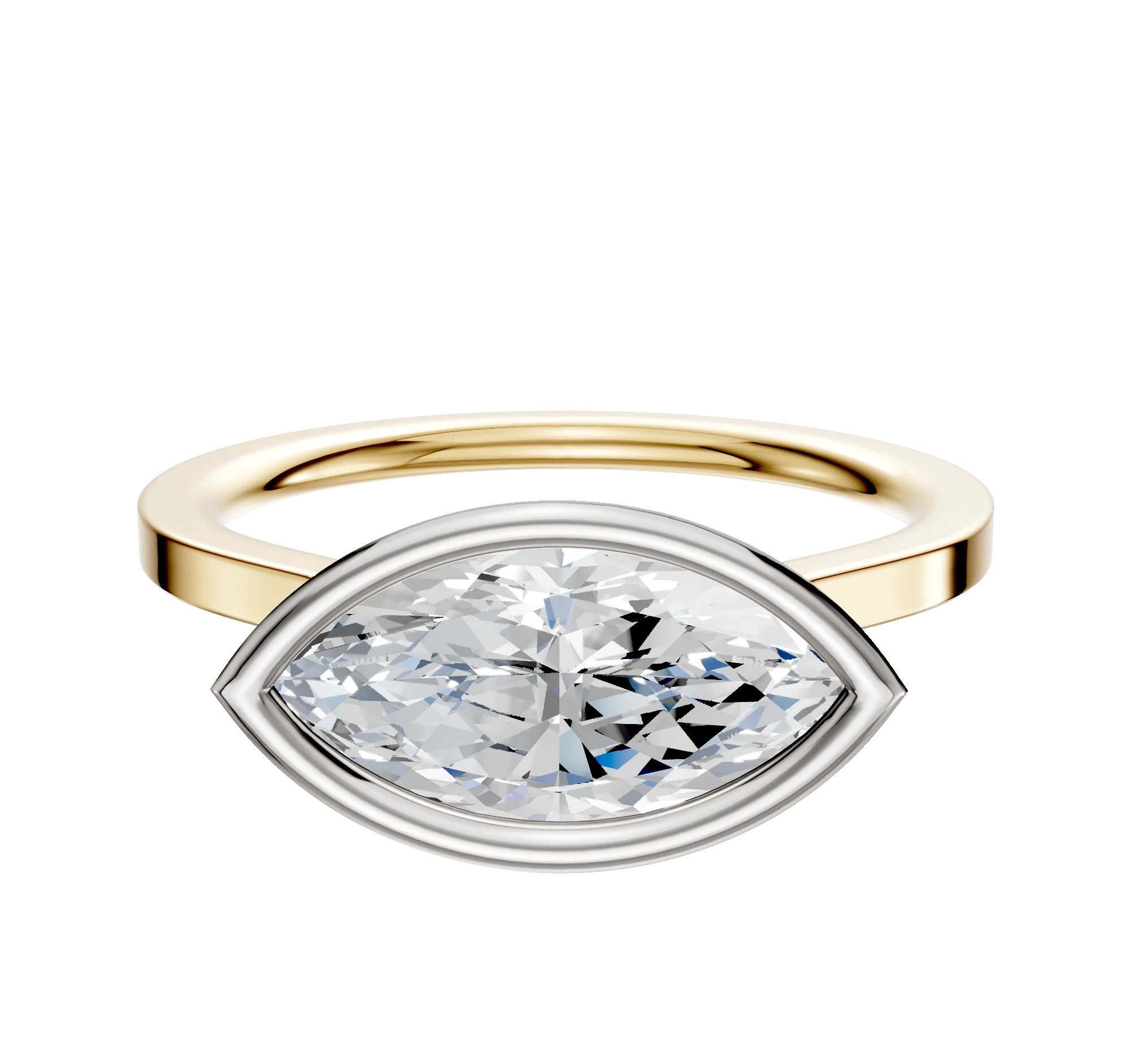 14K Two Tone Bezel Full Bezel East/West Cathedral Flat 1.5mm Engagement Ring