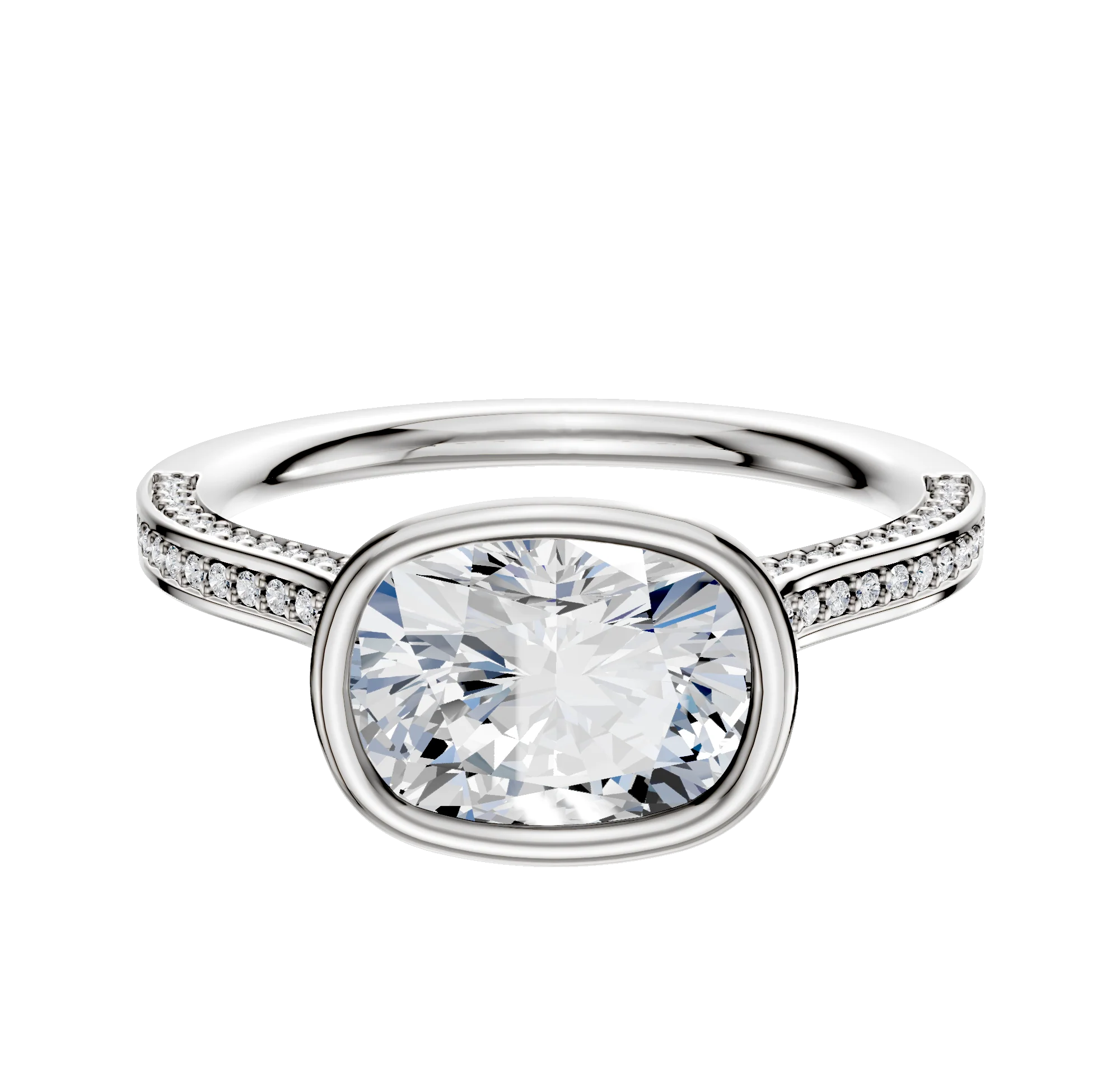 14K Two Tone Bezel Full Bezel East/West Cathedral Flat 3-Row-Pave 2.0mm Engagement Ring