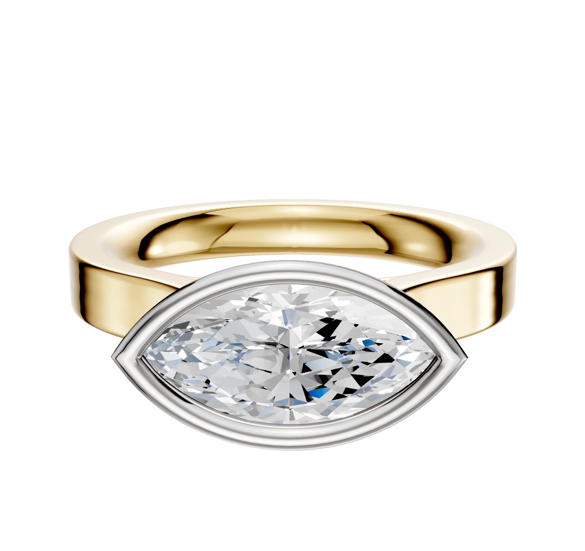 14K Two Tone Bezel Full Bezel East/West Cathedral Flat 3.0mm Engagement Ring