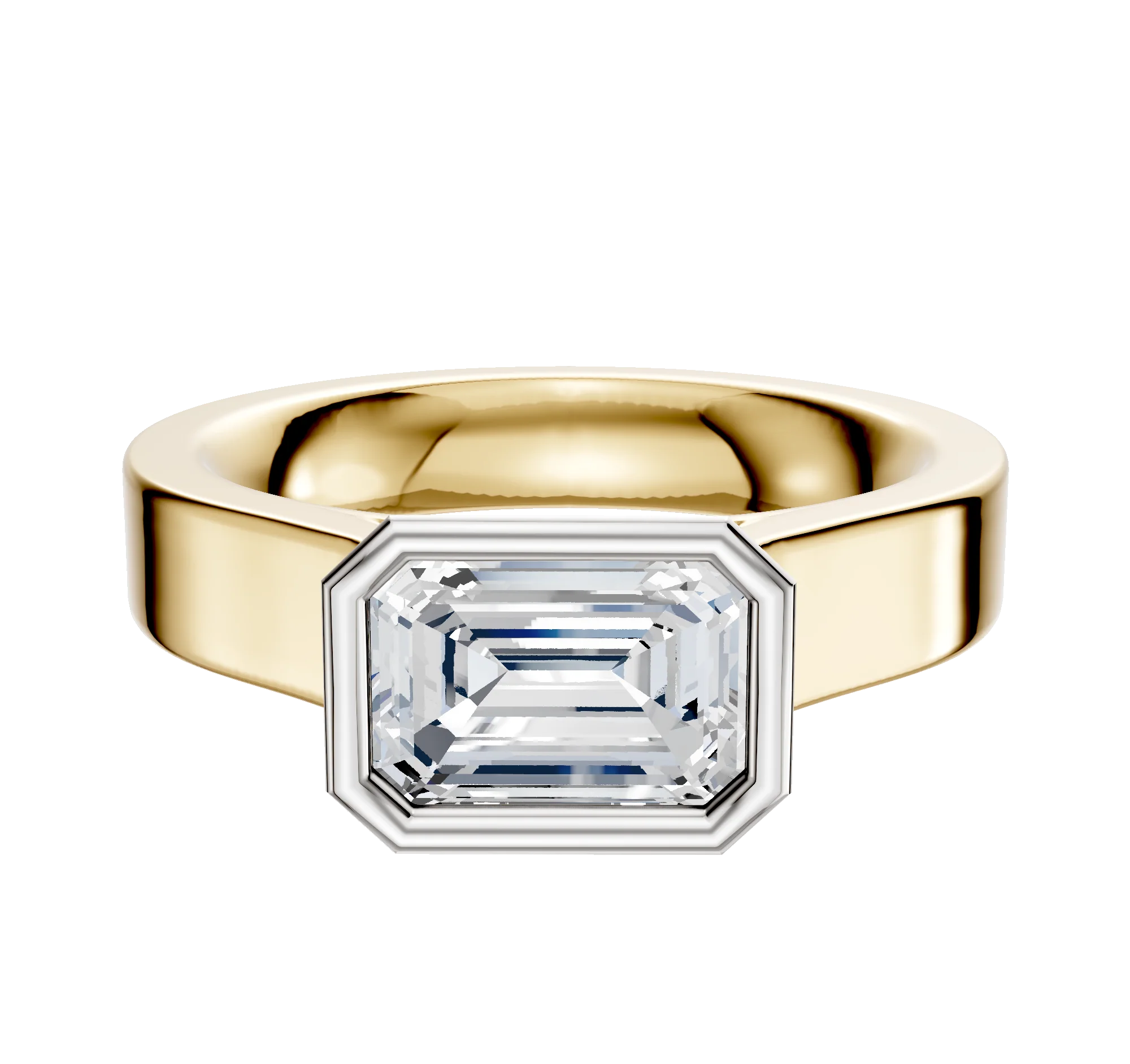 14K Two Tone Bezel Full Bezel East/West Cathedral Flat 4.0mm Engagement Ring