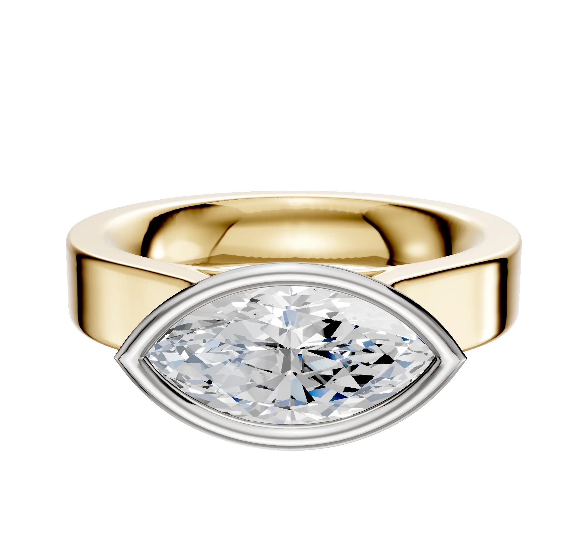 14K Two Tone Bezel Full Bezel East/West Cathedral Flat 4.0mm Engagement Ring