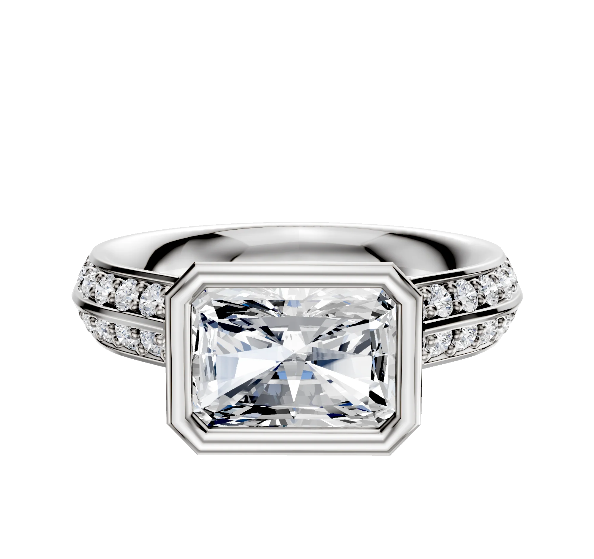 14K Two Tone Bezel Full Bezel East/West Cathedral Knife Edge 1-Row-Pave 2.5mm Engagement Ring