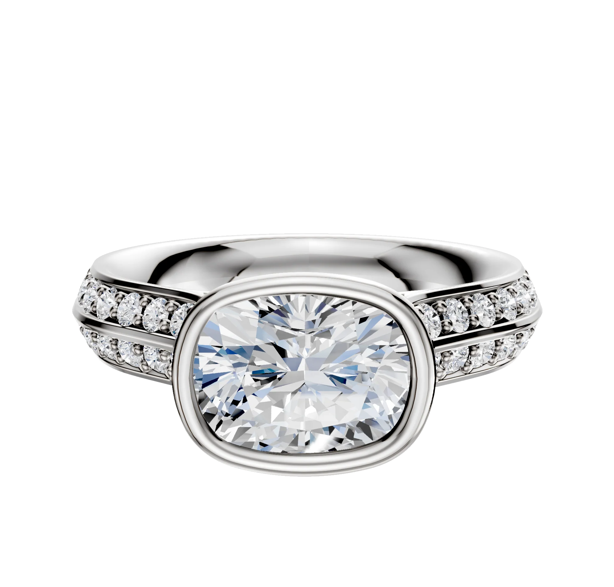 14K Two Tone Bezel Full Bezel East/West Cathedral Knife Edge 1-Row-Pave 2.5mm Engagement Ring