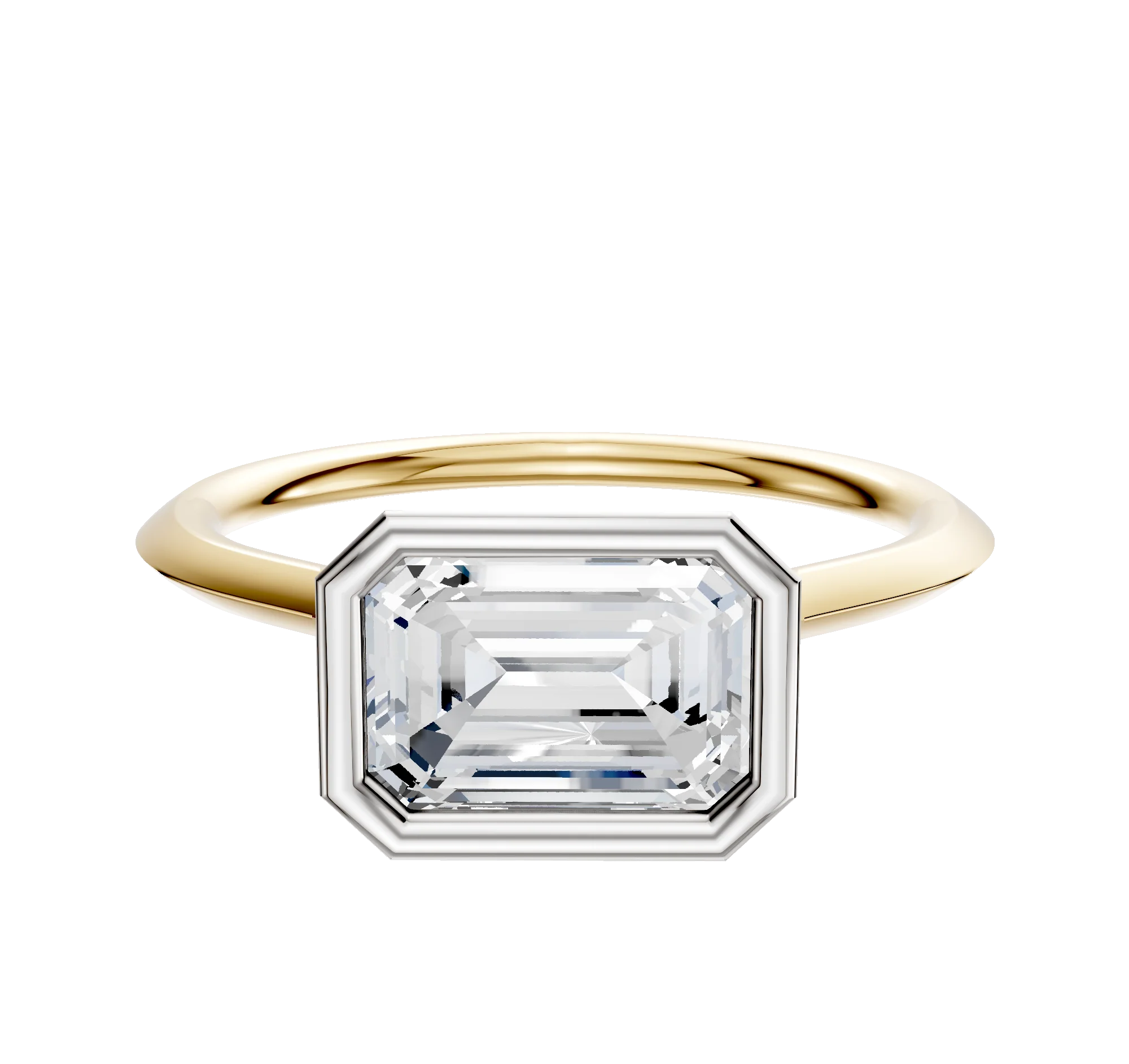 14K Two Tone Bezel Full Bezel East/West Cathedral Knife Edge 1.5mm Engagement Ring