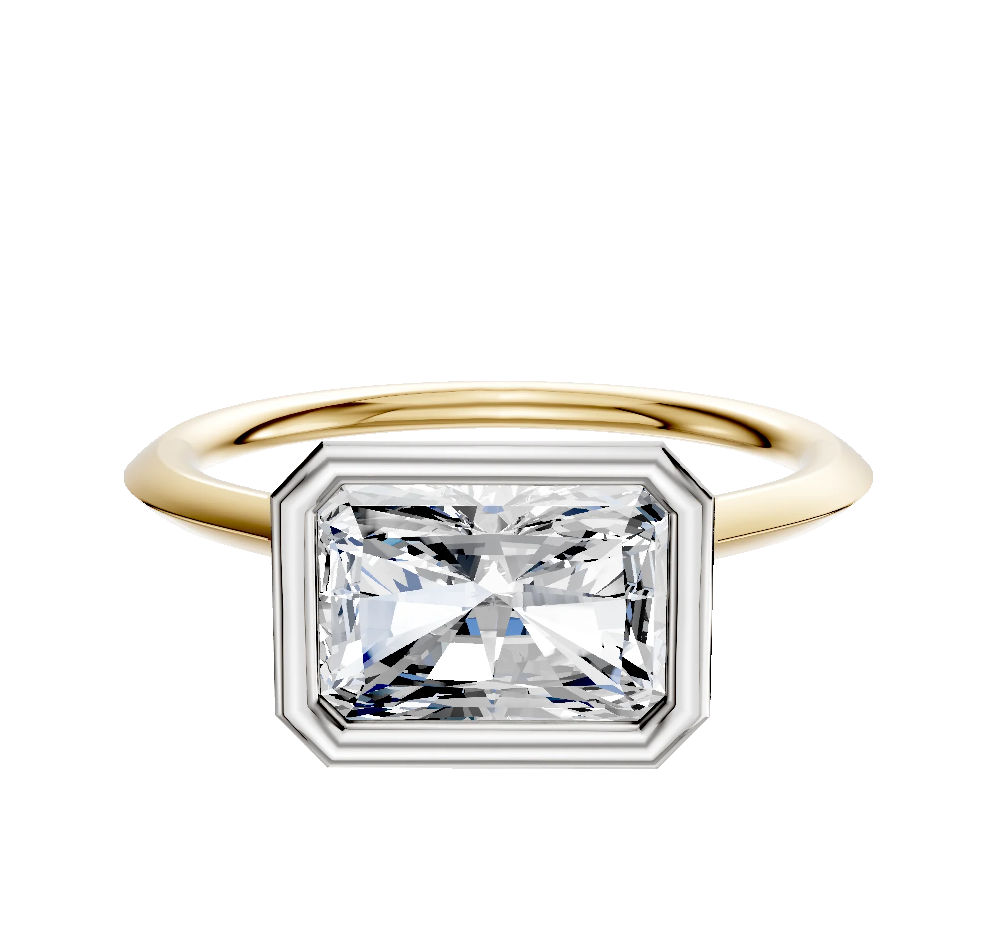 14K Two Tone Bezel Full Bezel East/West Cathedral Knife Edge 1.5mm Engagement Ring
