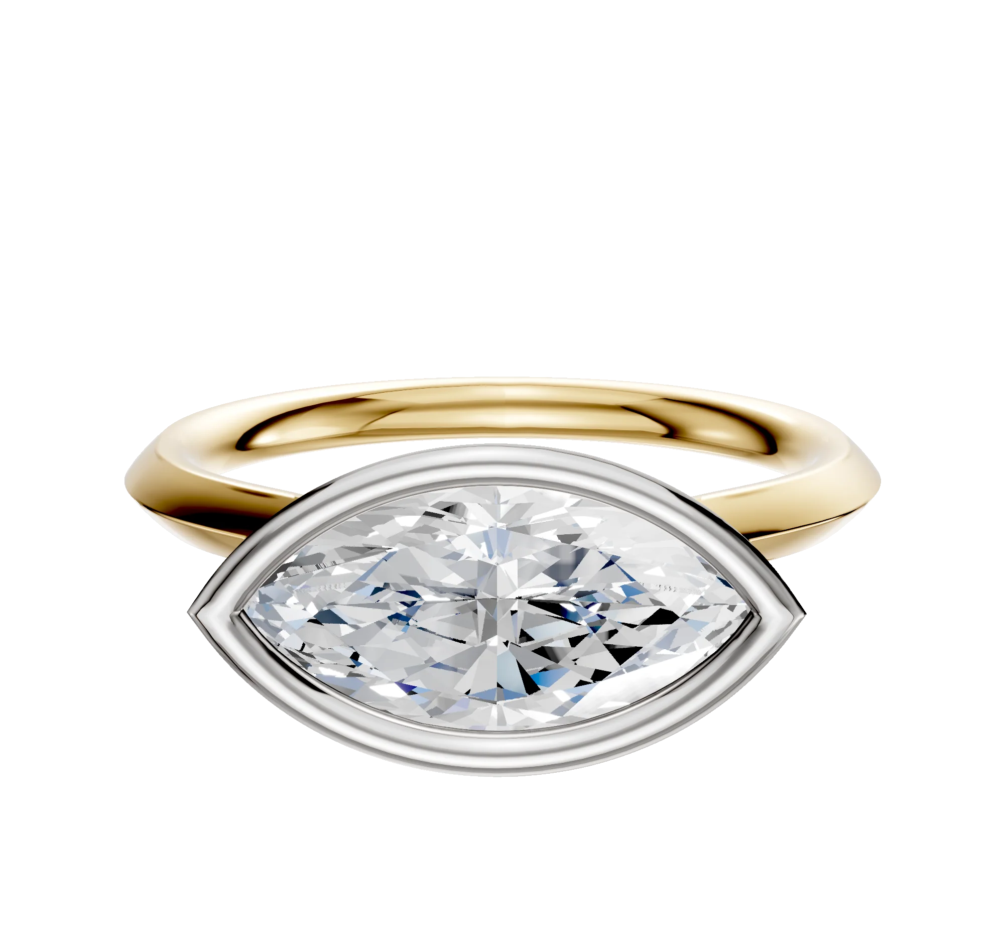 14K Two Tone Bezel Full Bezel East/West Cathedral Knife Edge 2.0mm Engagement Ring
