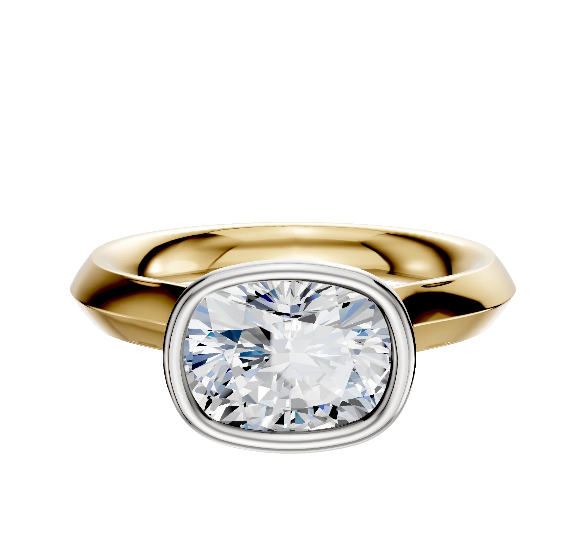 14K Two Tone Bezel Full Bezel East/West Cathedral Knife Edge 3.0mm Engagement Ring