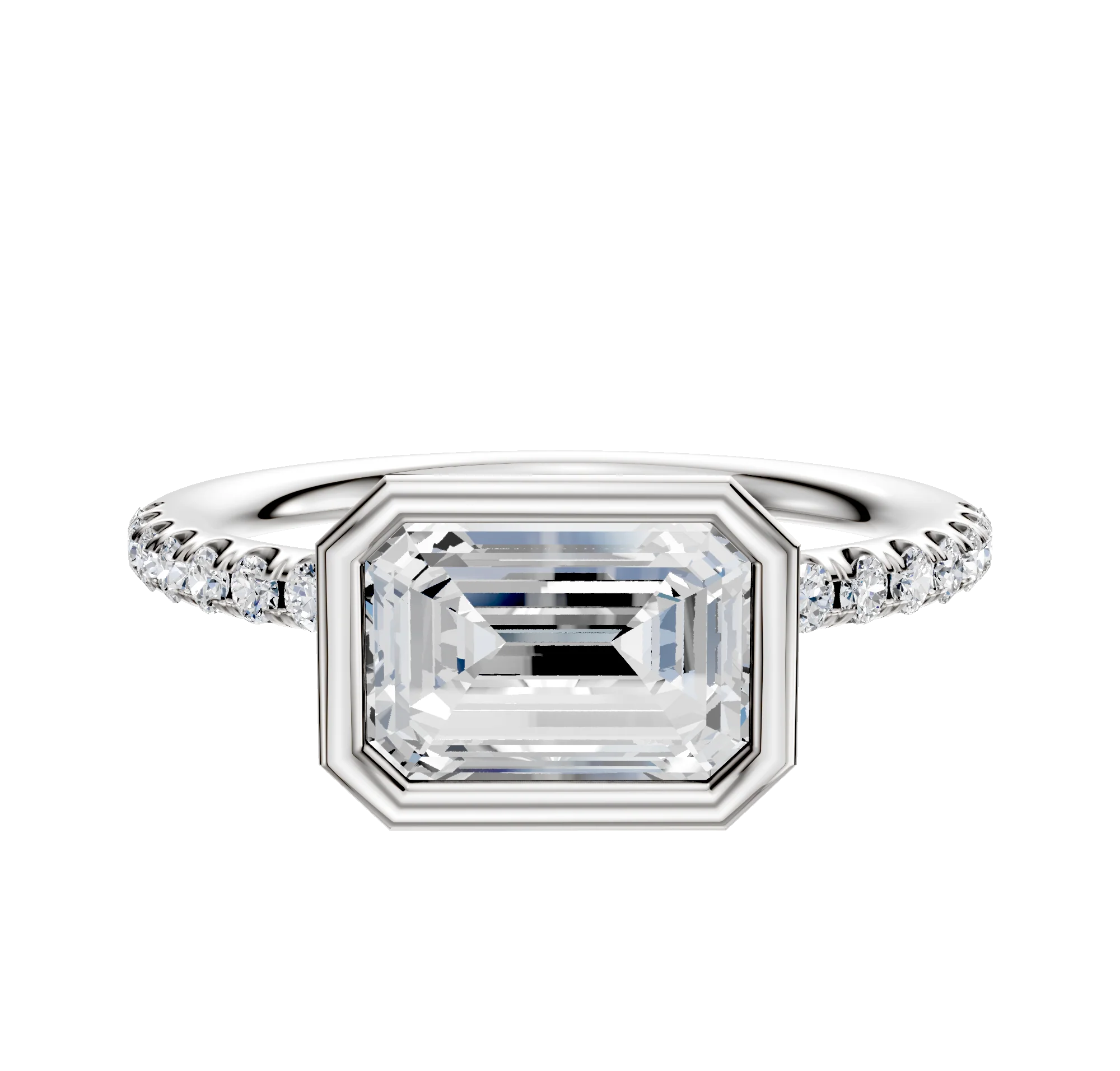14K Two Tone Bezel Full Bezel East/West Classic Dome 1-Row-Pave 2.5mm Engagement Ring