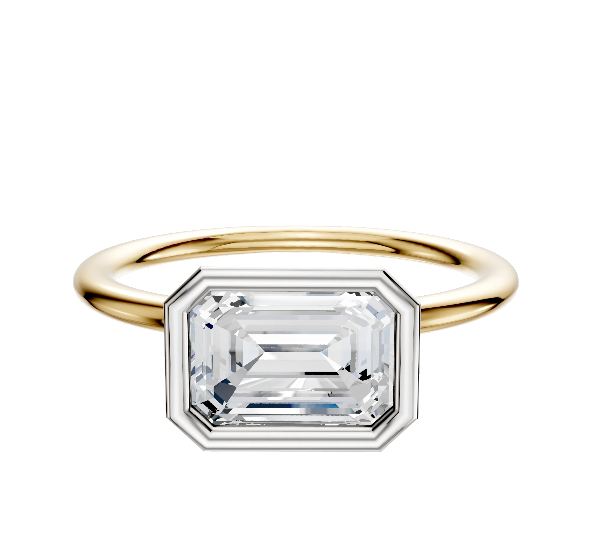 14K Two Tone Bezel Full Bezel East/West Classic Dome 1.5mm Engagement Ring