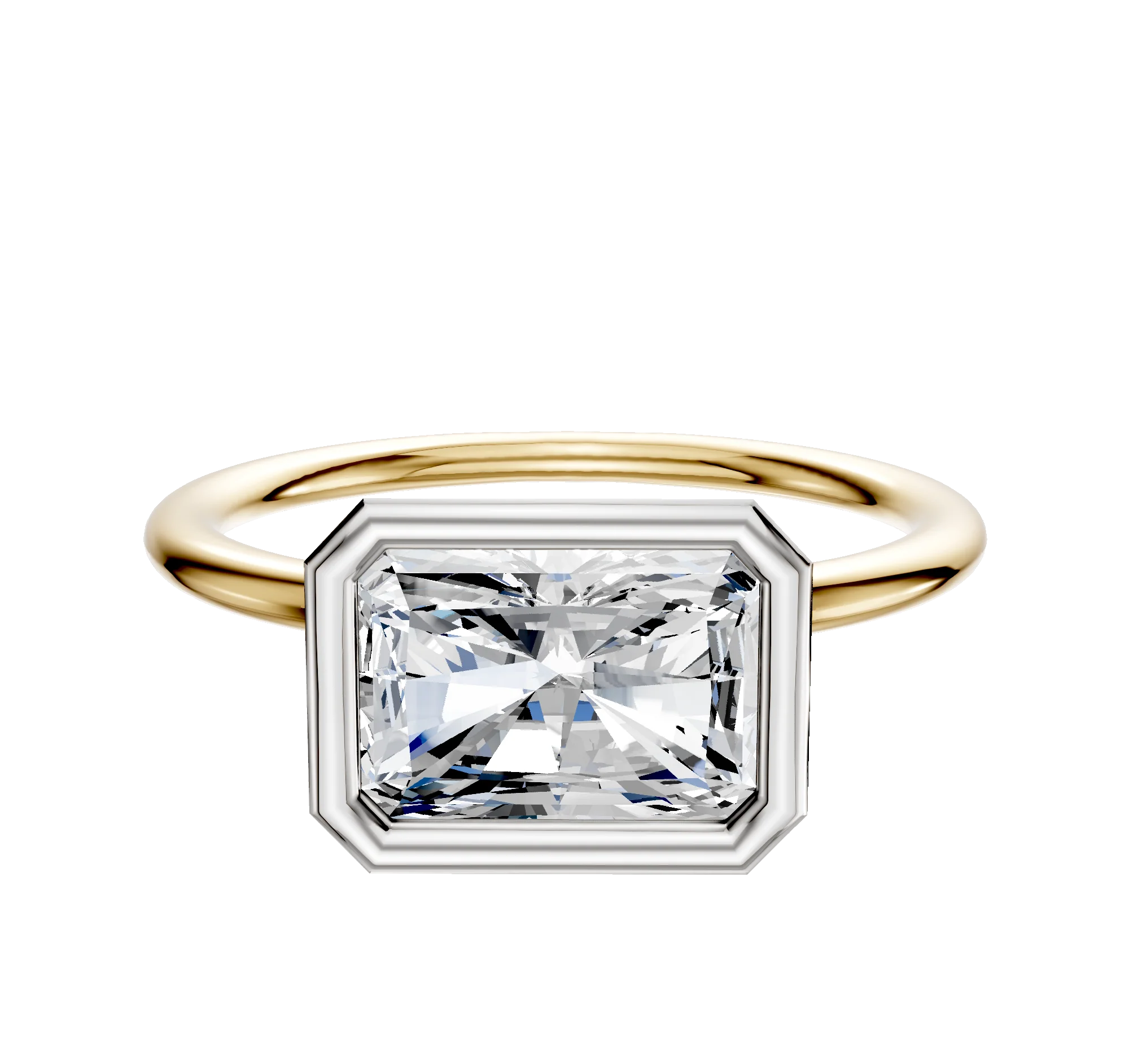 14K Two Tone Bezel Full Bezel East/West Classic Dome 1.5mm Engagement Ring