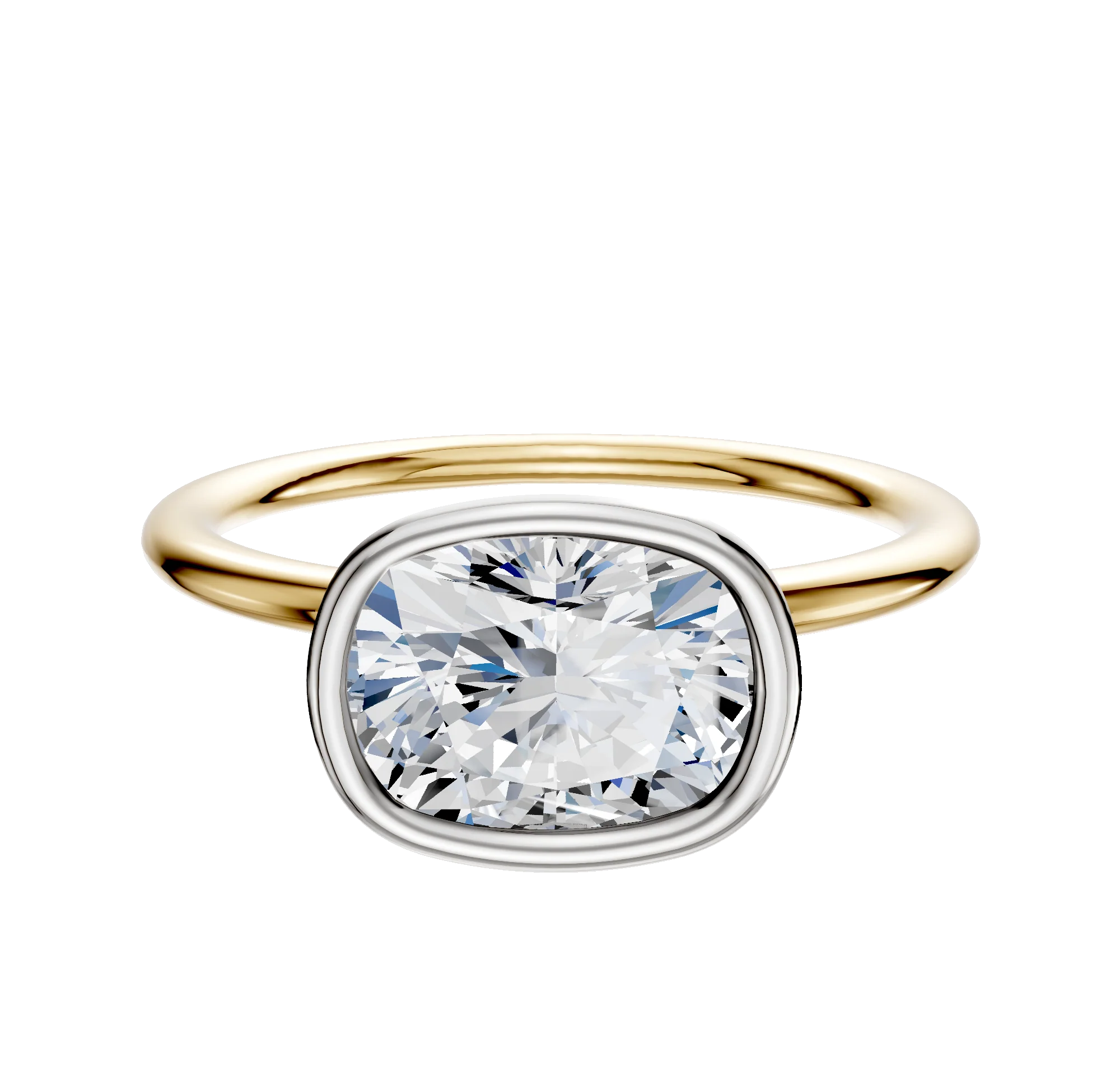 14K Two Tone Bezel Full Bezel East/West Classic Dome 1.5mm Engagement Ring
