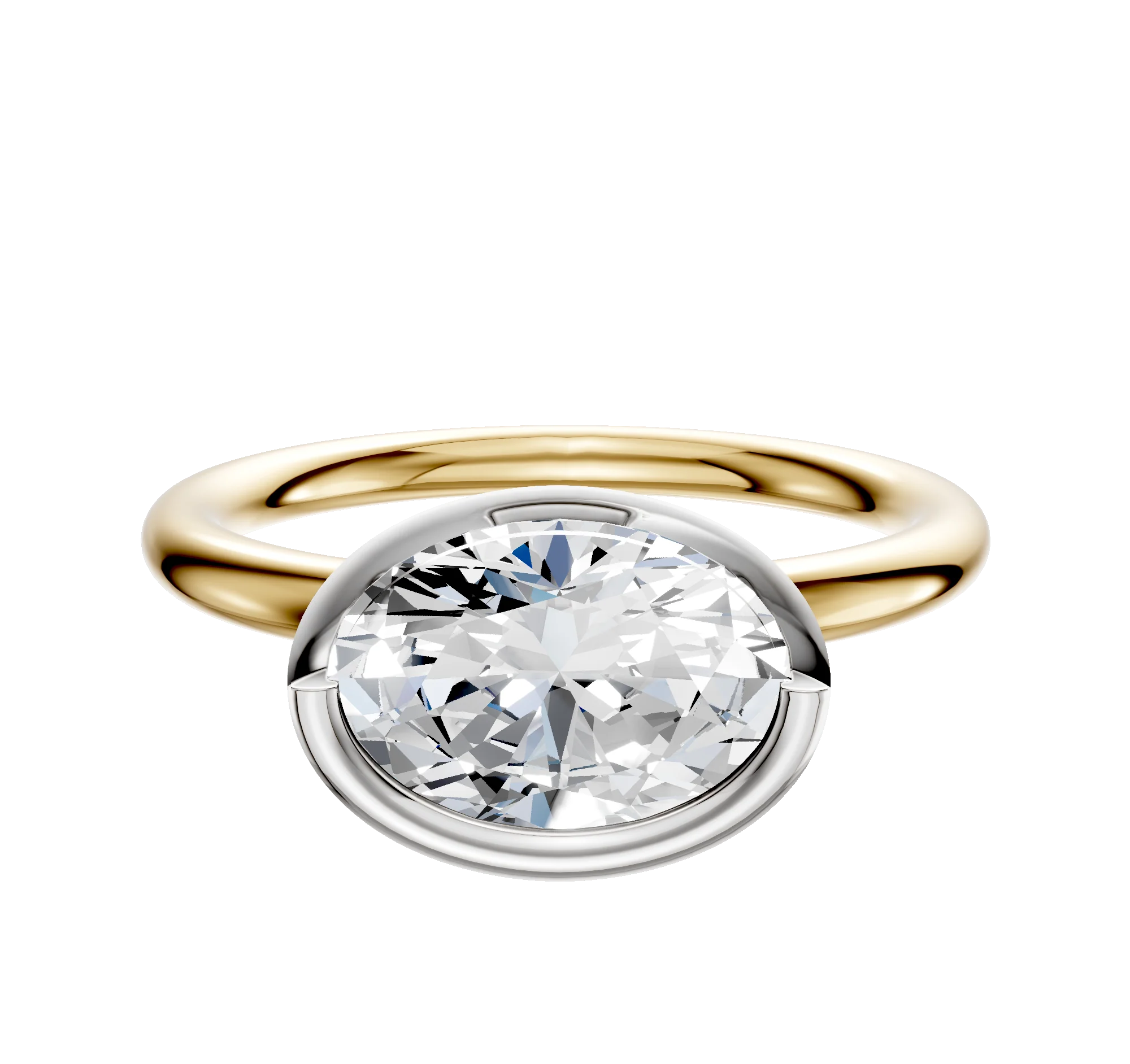 14K Two Tone Bezel Full Bezel East/West Classic Dome 2.0mm Engagement Ring