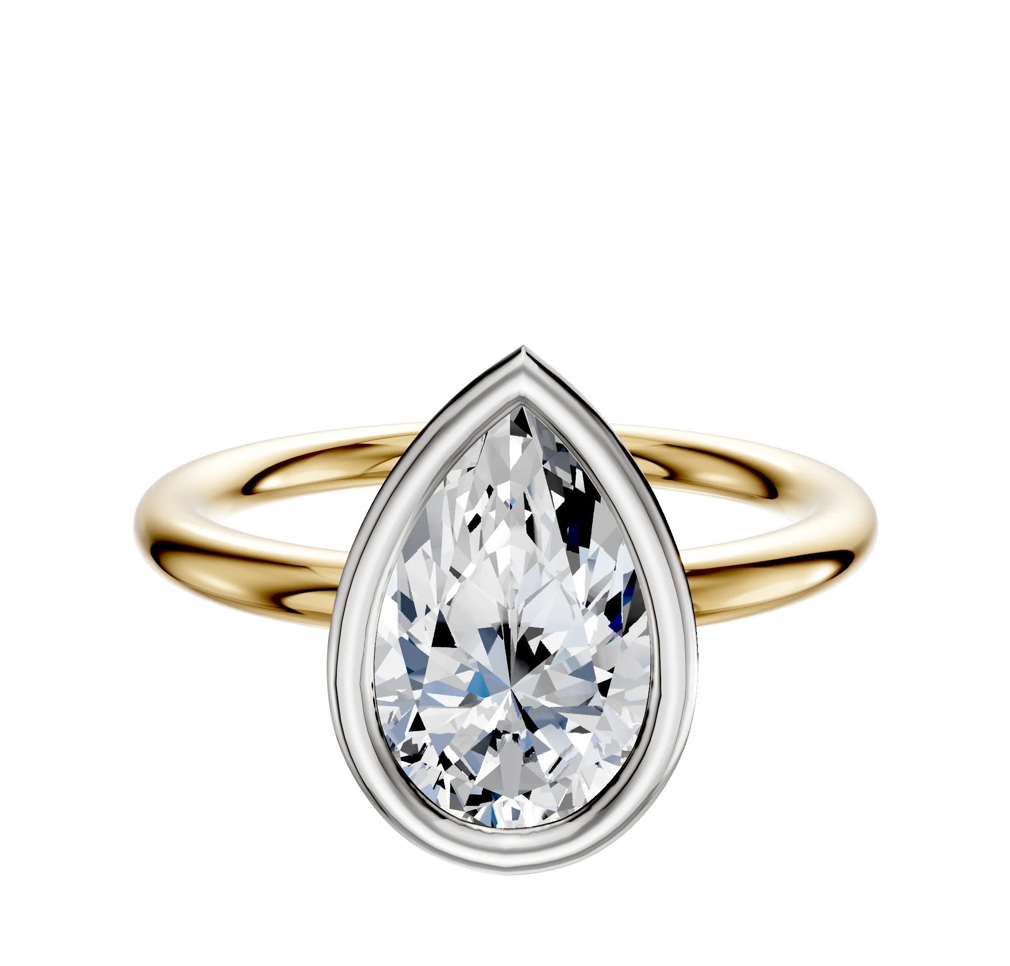 14K Two Tone Bezel Full Bezel East/West Classic Dome 2.0mm Engagement Ring