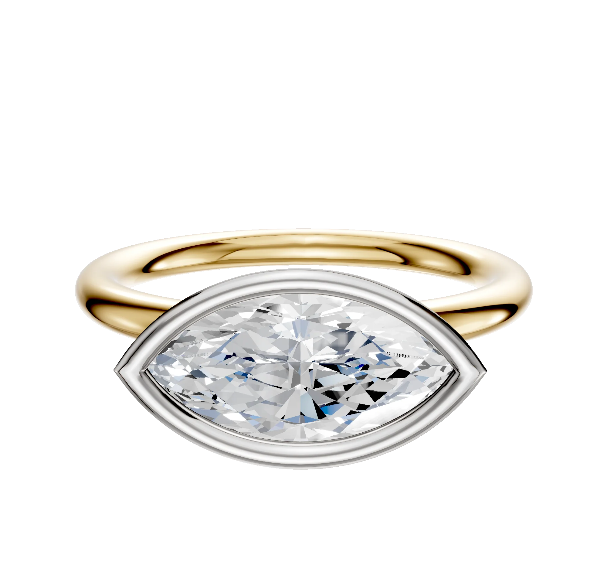 14K Two Tone Bezel Full Bezel East/West Classic Dome 2.0mm Engagement Ring
