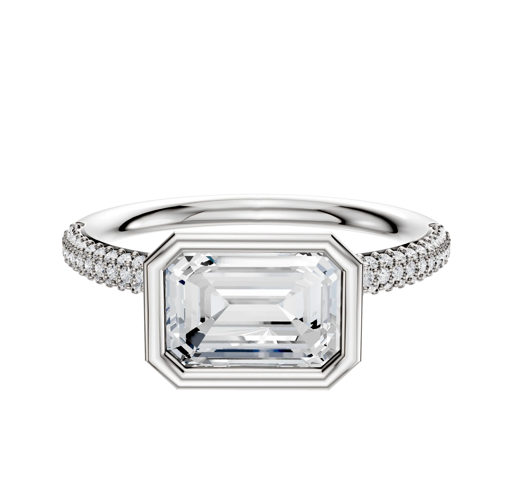 14K Two Tone Bezel Full Bezel East/West Classic Dome 3-Row-Pave 2.0mm Engagement Ring