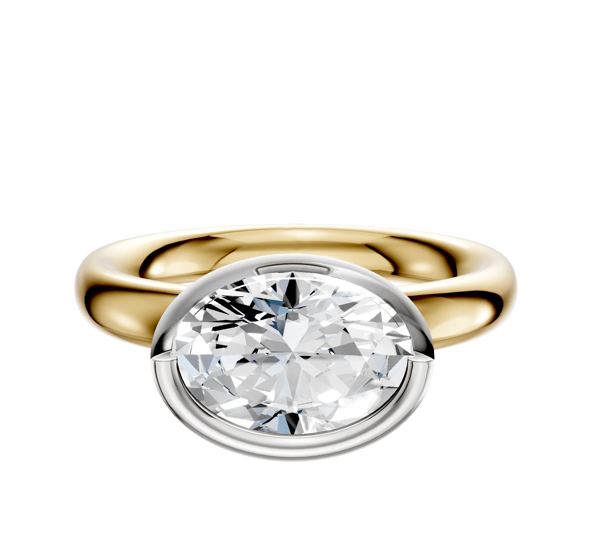 14K Two Tone Bezel Full Bezel East/West Classic Dome 3.0mm Engagement Ring