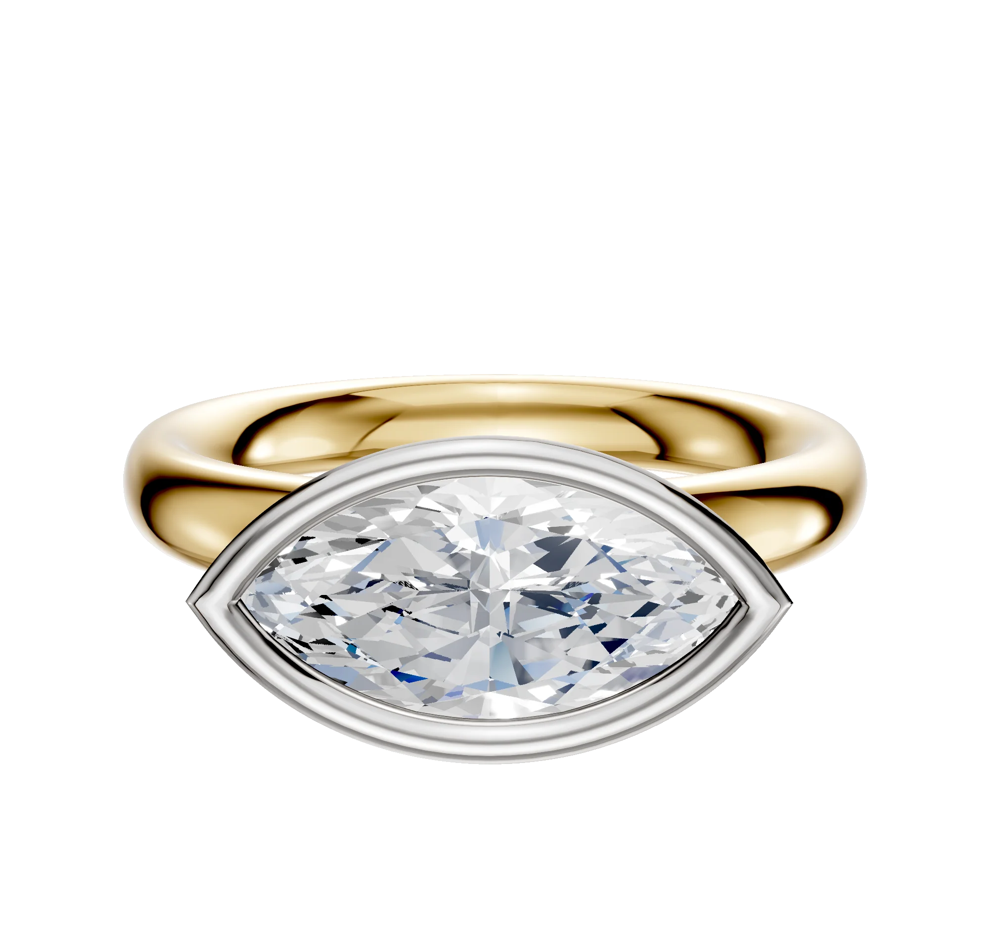 14K Two Tone Bezel Full Bezel East/West Classic Dome 3.0mm Engagement Ring