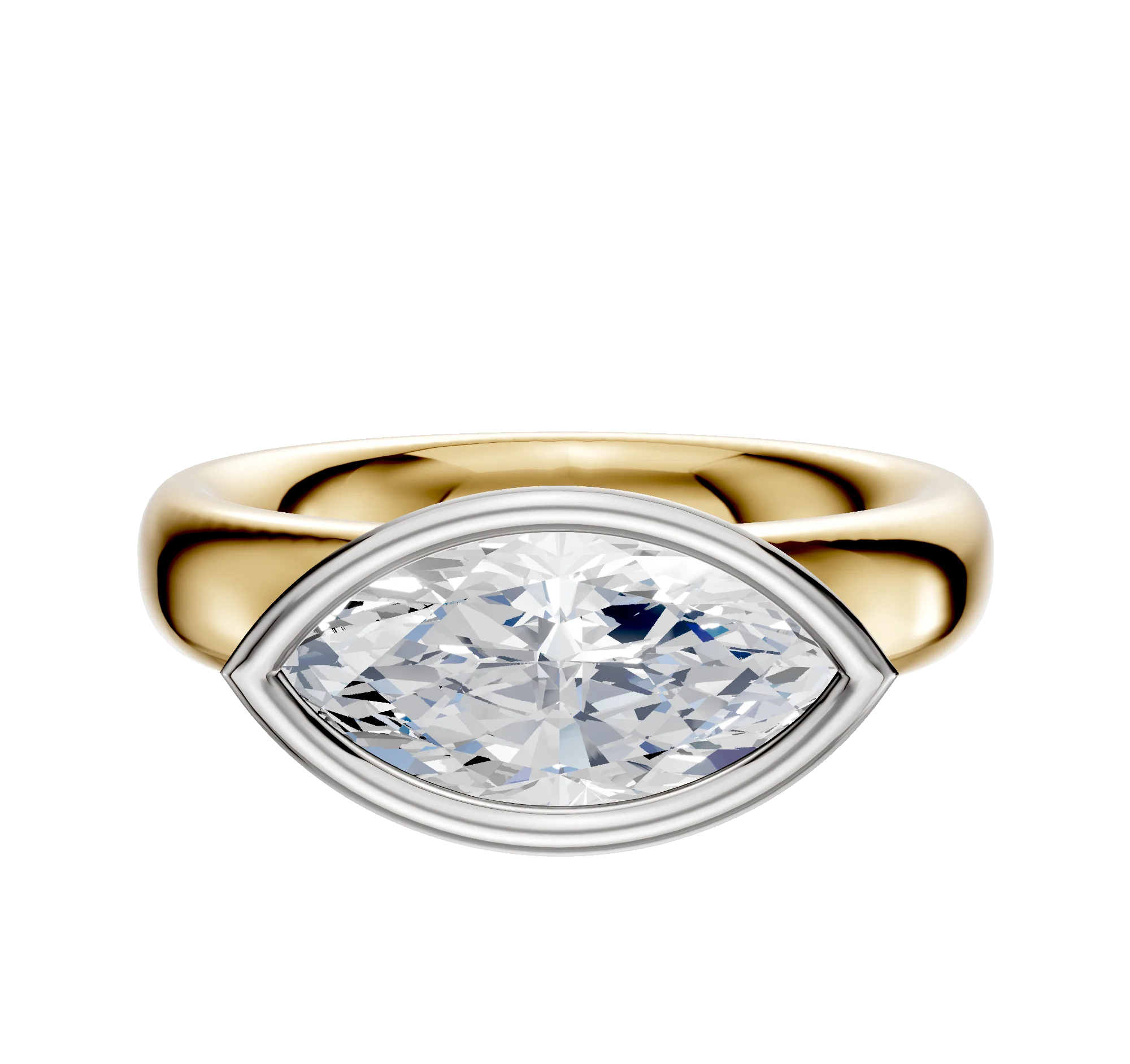 14K Two Tone Bezel Full Bezel East/West Classic Dome 4.0mm Engagement Ring