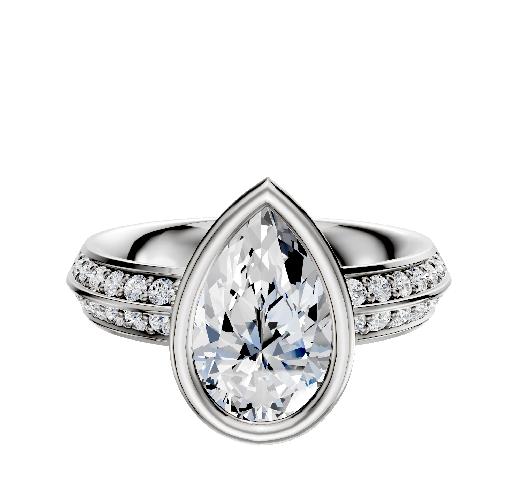14K Two Tone Bezel Full Bezel East/West Classic Knife Edge 1-Row-Pave 2.5mm Engagement Ring