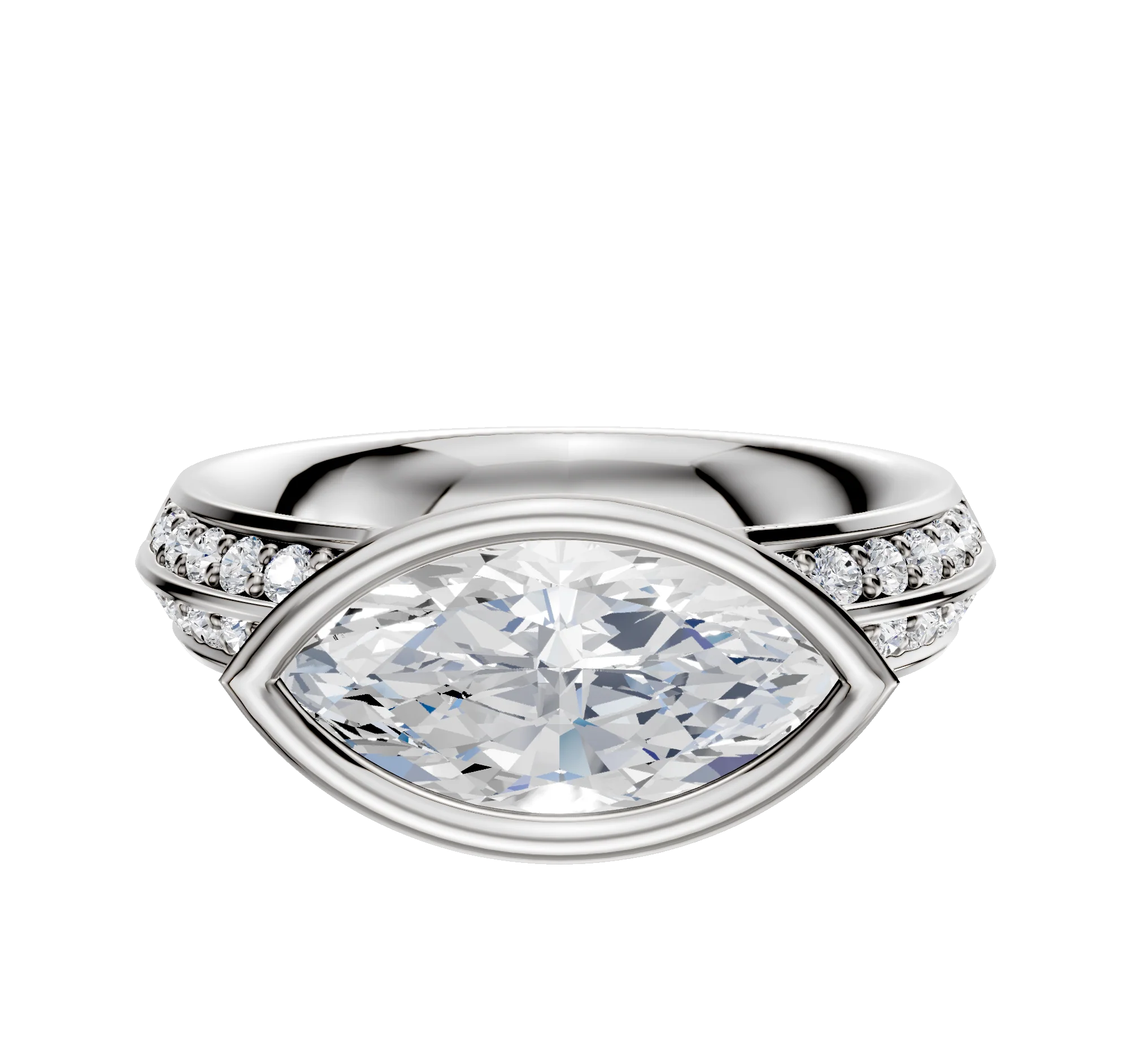 14K Two Tone Bezel Full Bezel East/West Classic Knife Edge 1-Row-Pave 2.5mm Engagement Ring