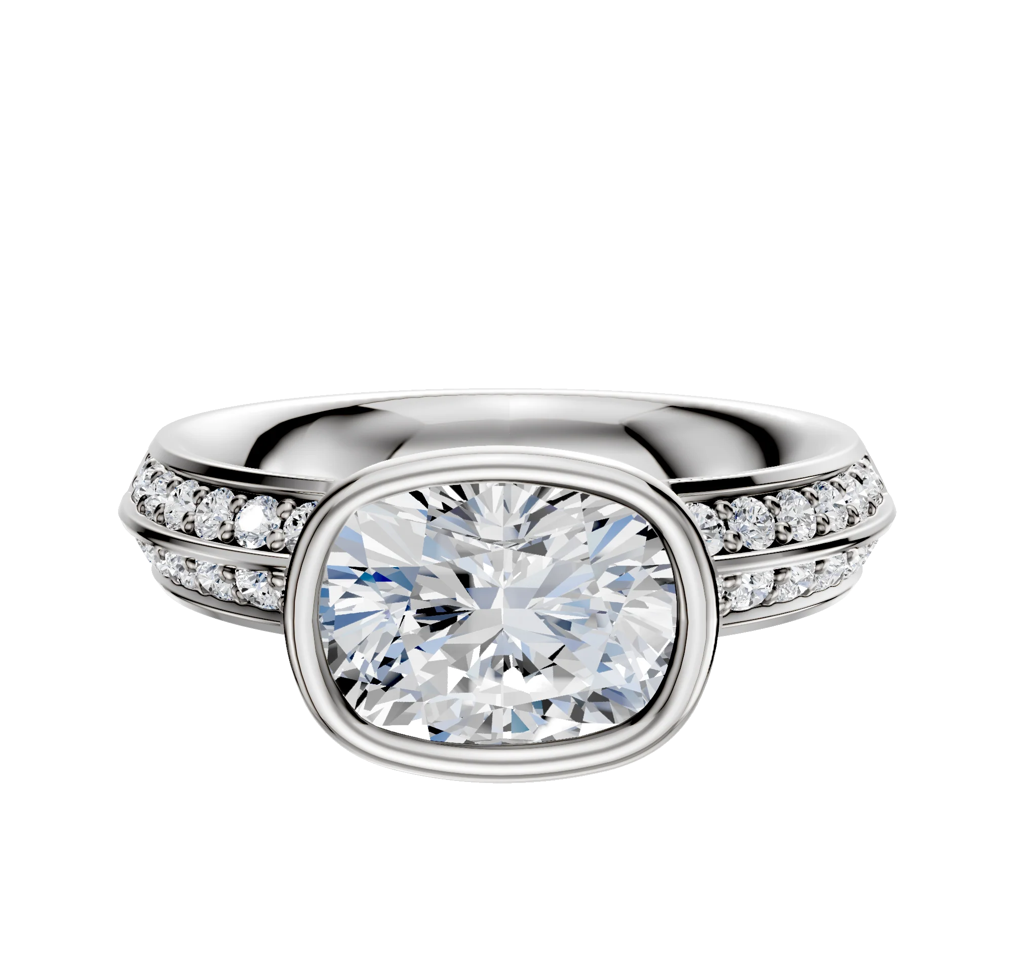 14K Two Tone Bezel Full Bezel East/West Classic Knife Edge 1-Row-Pave 2.5mm Engagement Ring