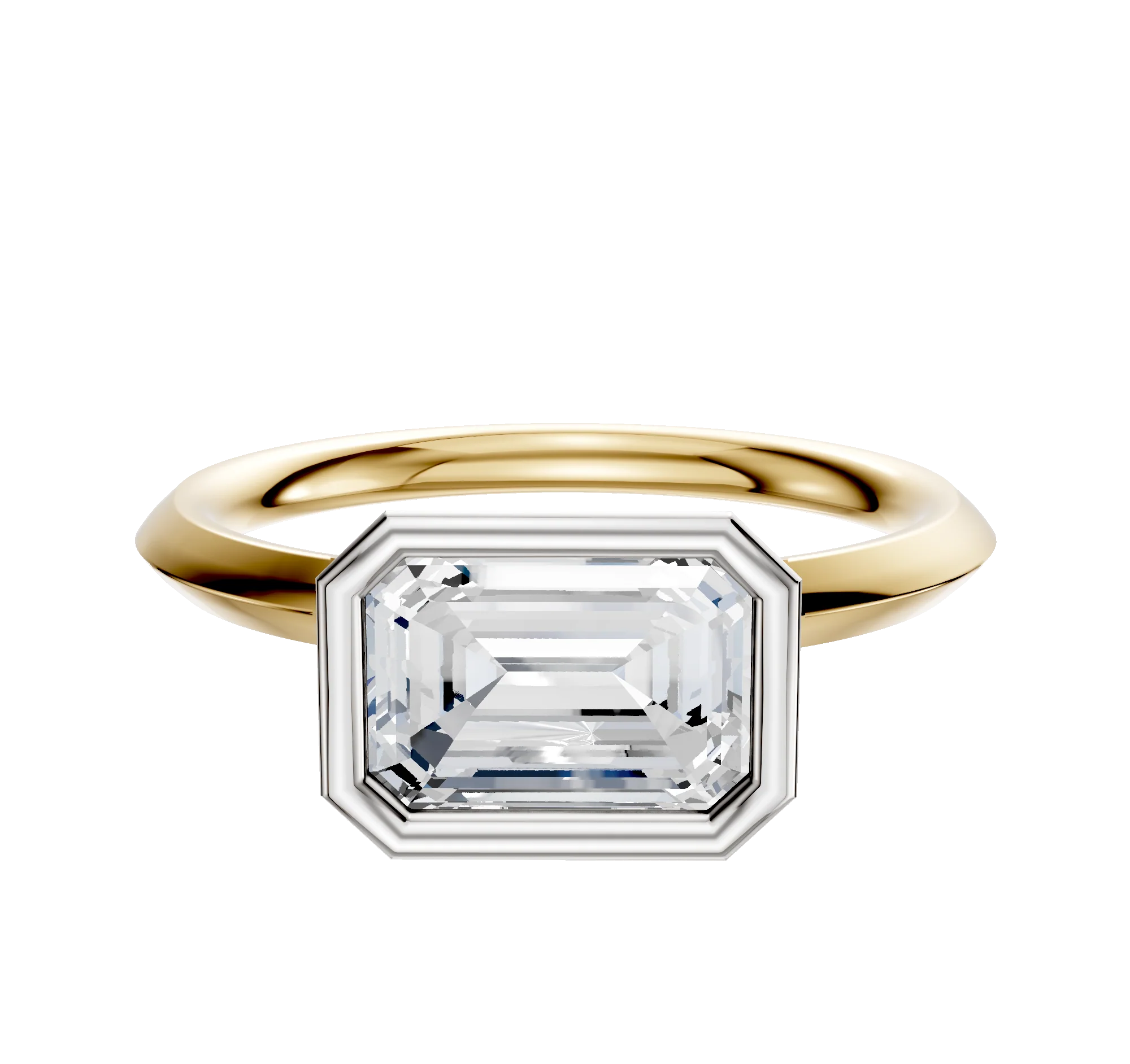 14K Two Tone Bezel Full Bezel East/West Classic Knife Edge 2.0mm Engagement Ring