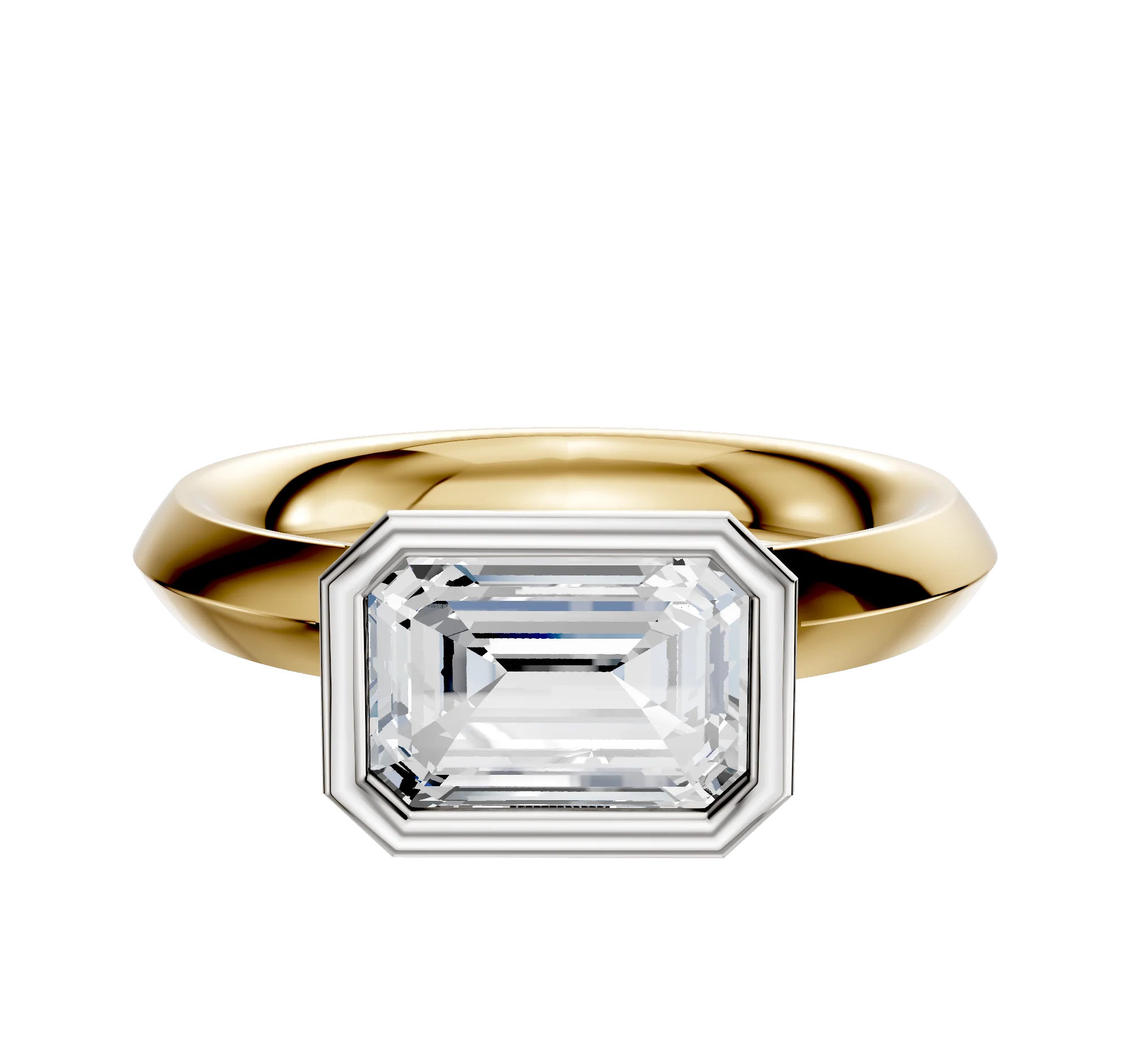 14K Two Tone Bezel Full Bezel East/West Classic Knife Edge 3.0mm Engagement Ring