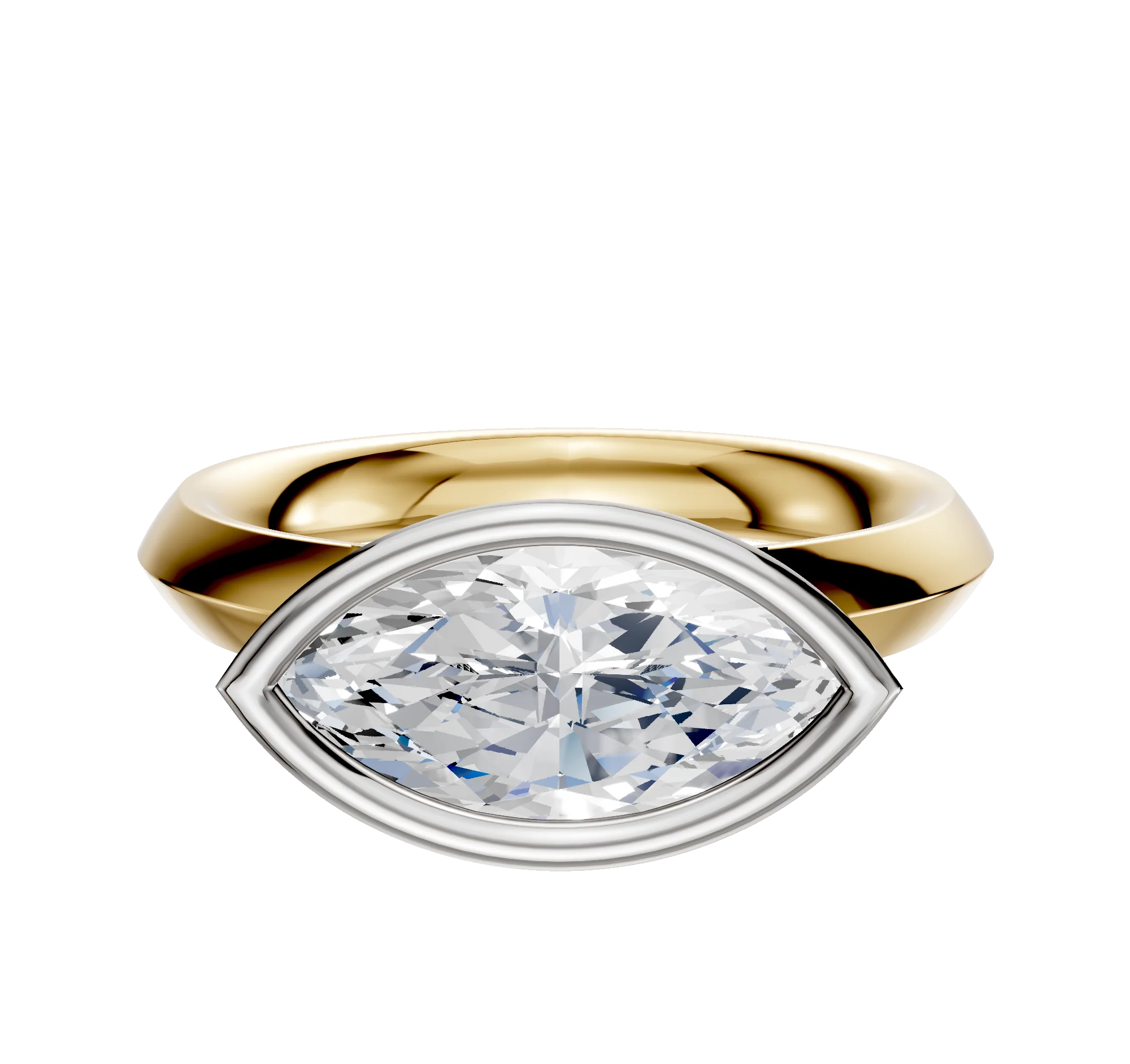 14K Two Tone Bezel Full Bezel East/West Classic Knife Edge 3.0mm Engagement Ring