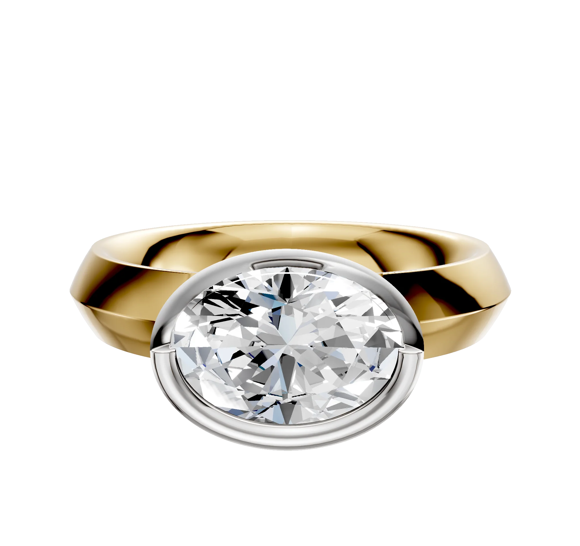 14K Two Tone Bezel Full Bezel East/West Classic Knife Edge 4.0mm Engagement Ring