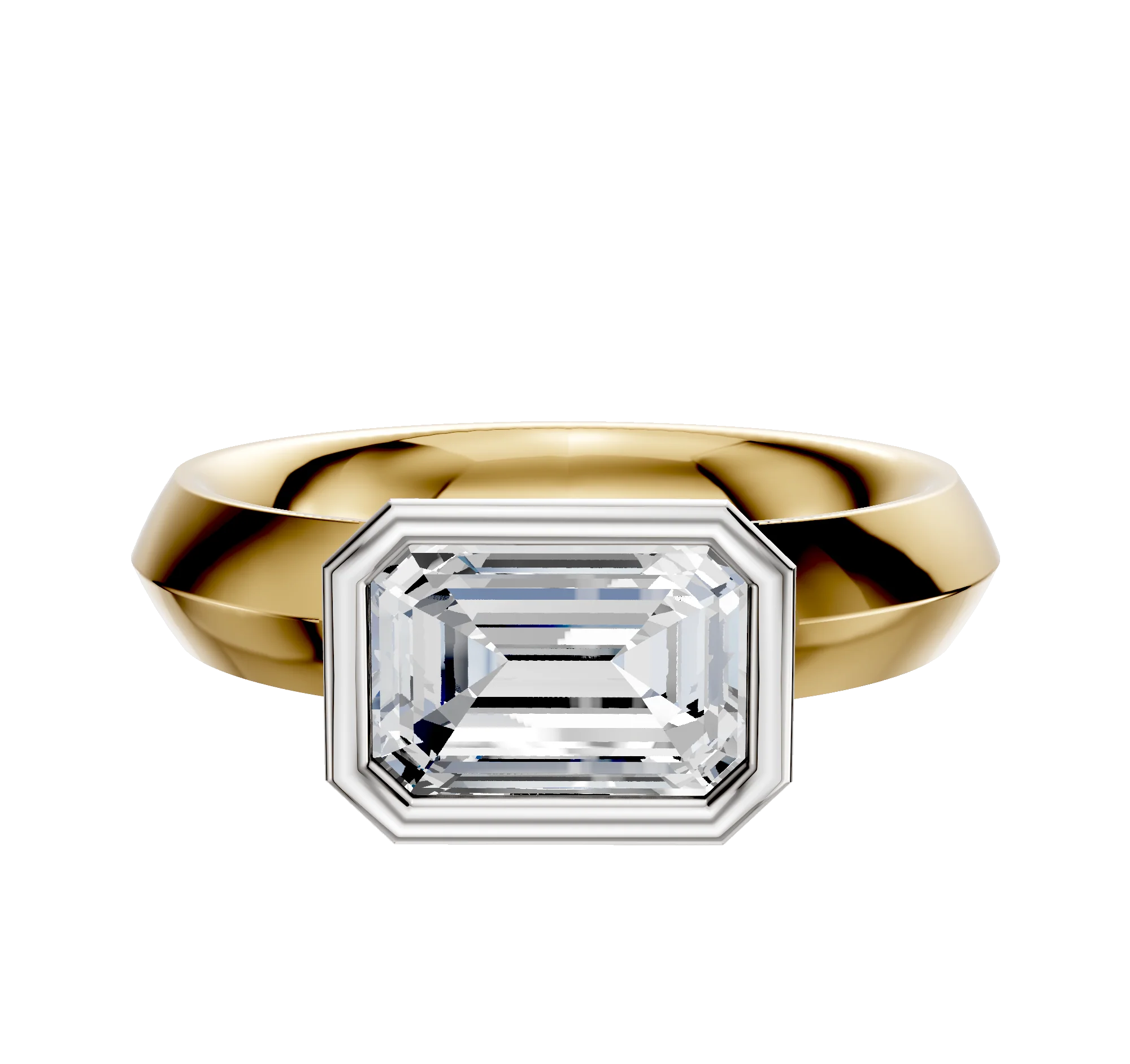 14K Two Tone Bezel Full Bezel East/West Classic Knife Edge 4.0mm Engagement Ring