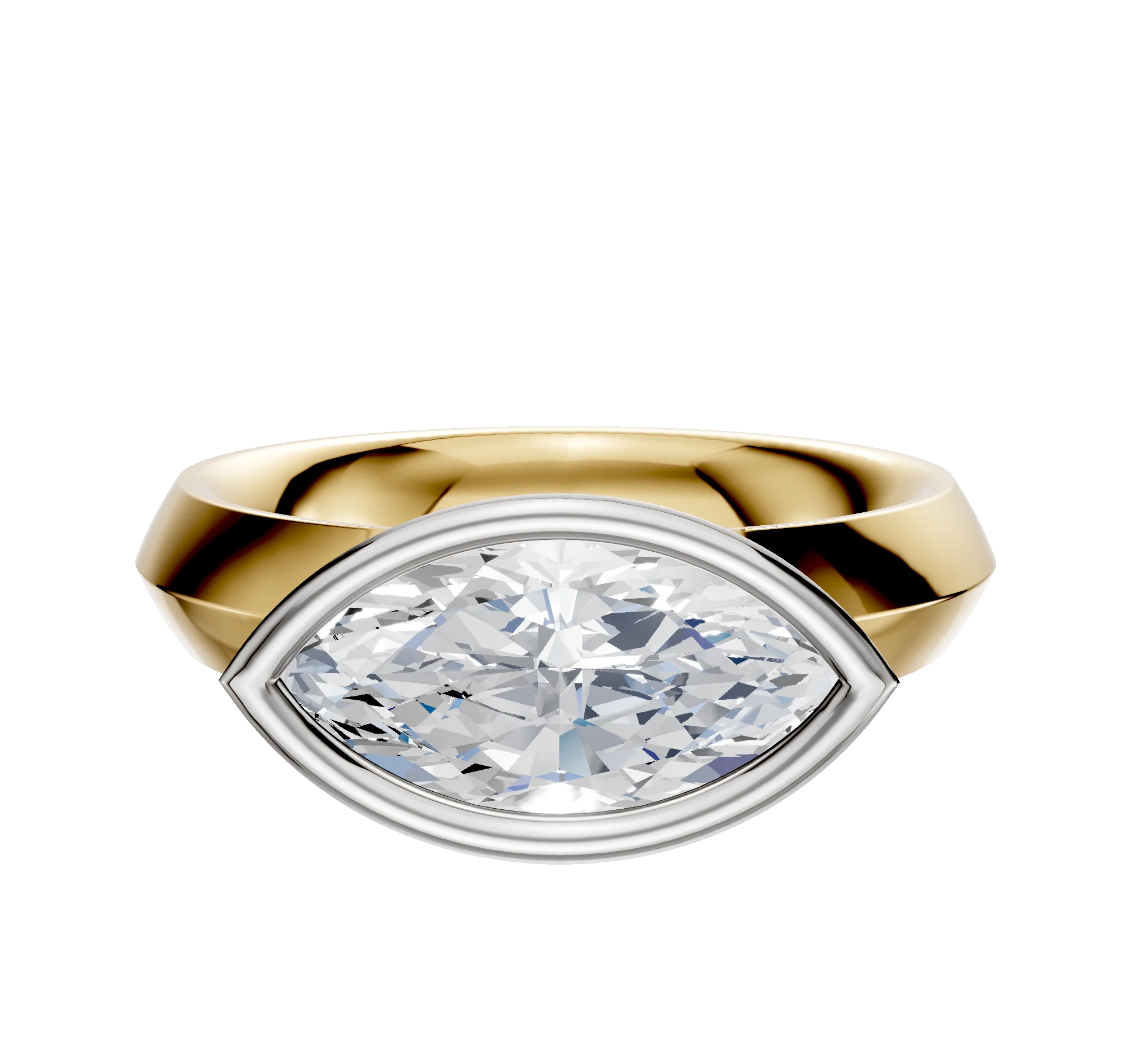 14K Two Tone Bezel Full Bezel East/West Classic Knife Edge 4.0mm Engagement Ring