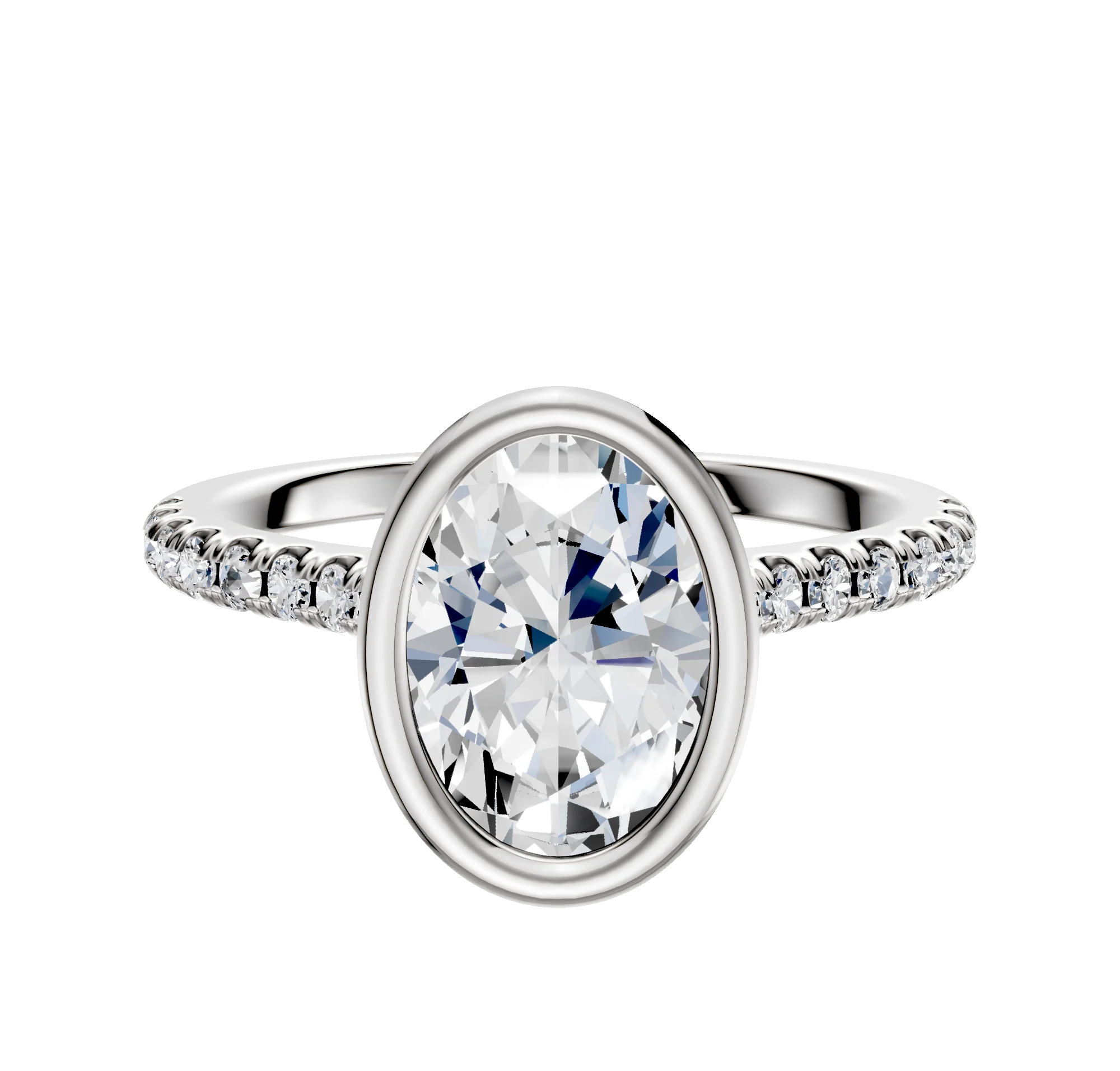 14K Two Tone Bezel Full Bezel North/South Cathedral Dome 1-Row-Pave 2.5mm Engagement Ring
