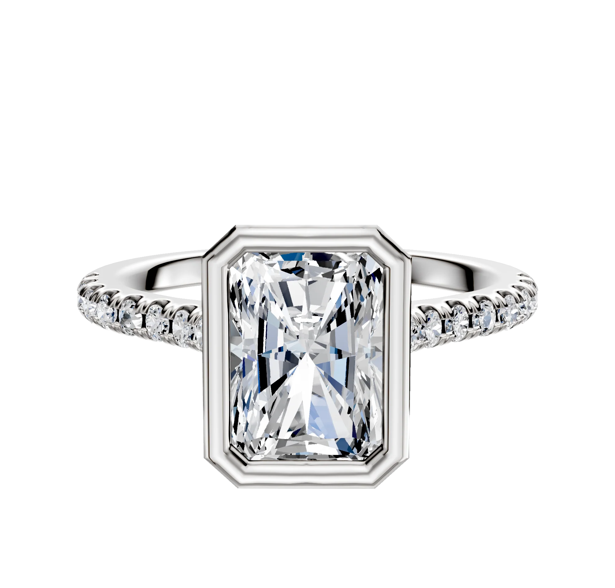 14K Two Tone Bezel Full Bezel North/South Cathedral Dome 1-Row-Pave 2.5mm Engagement Ring