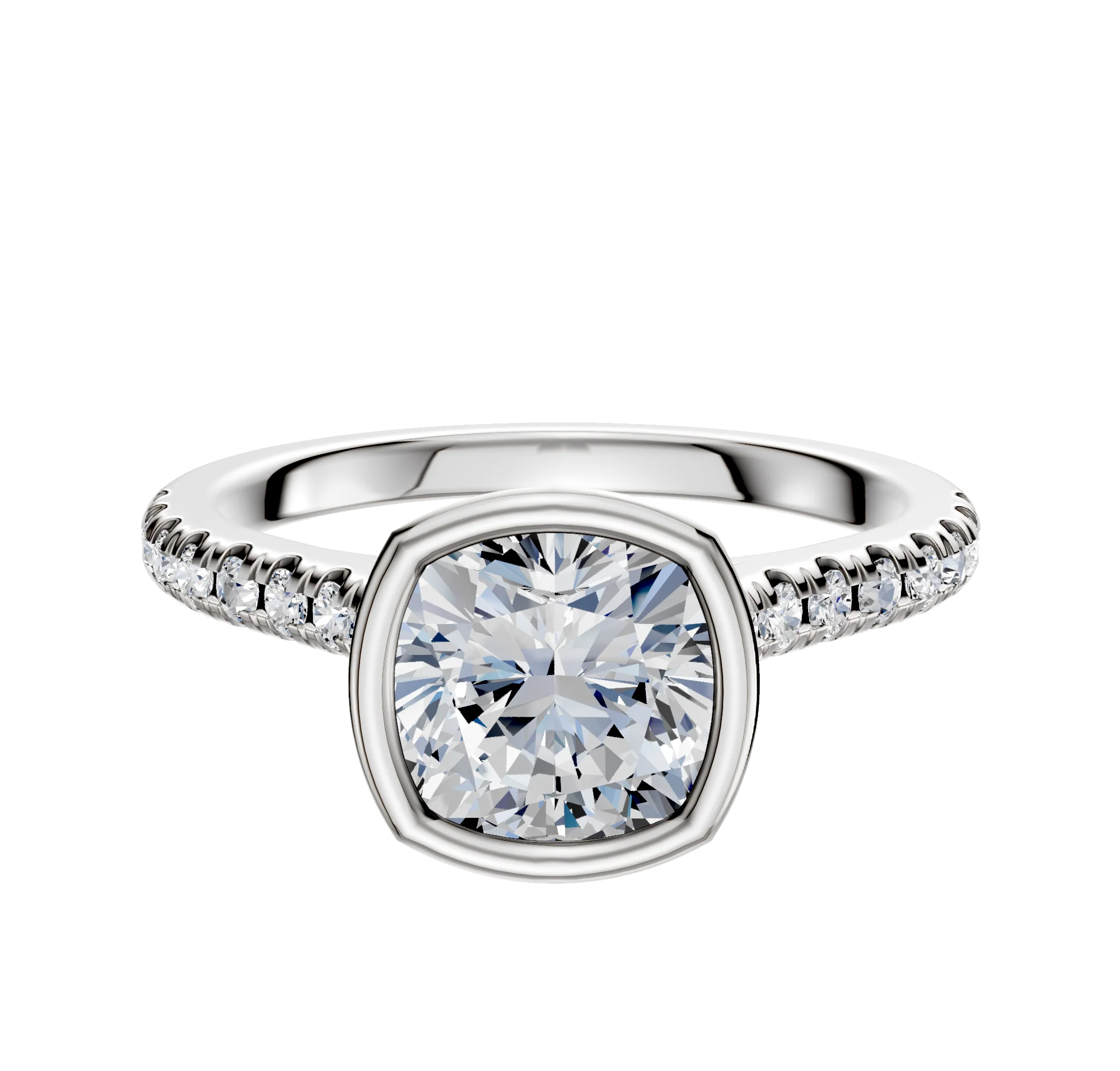14K Two Tone Bezel Full Bezel North/South Cathedral Dome 1-Row-Pave 2.5mm Engagement Ring