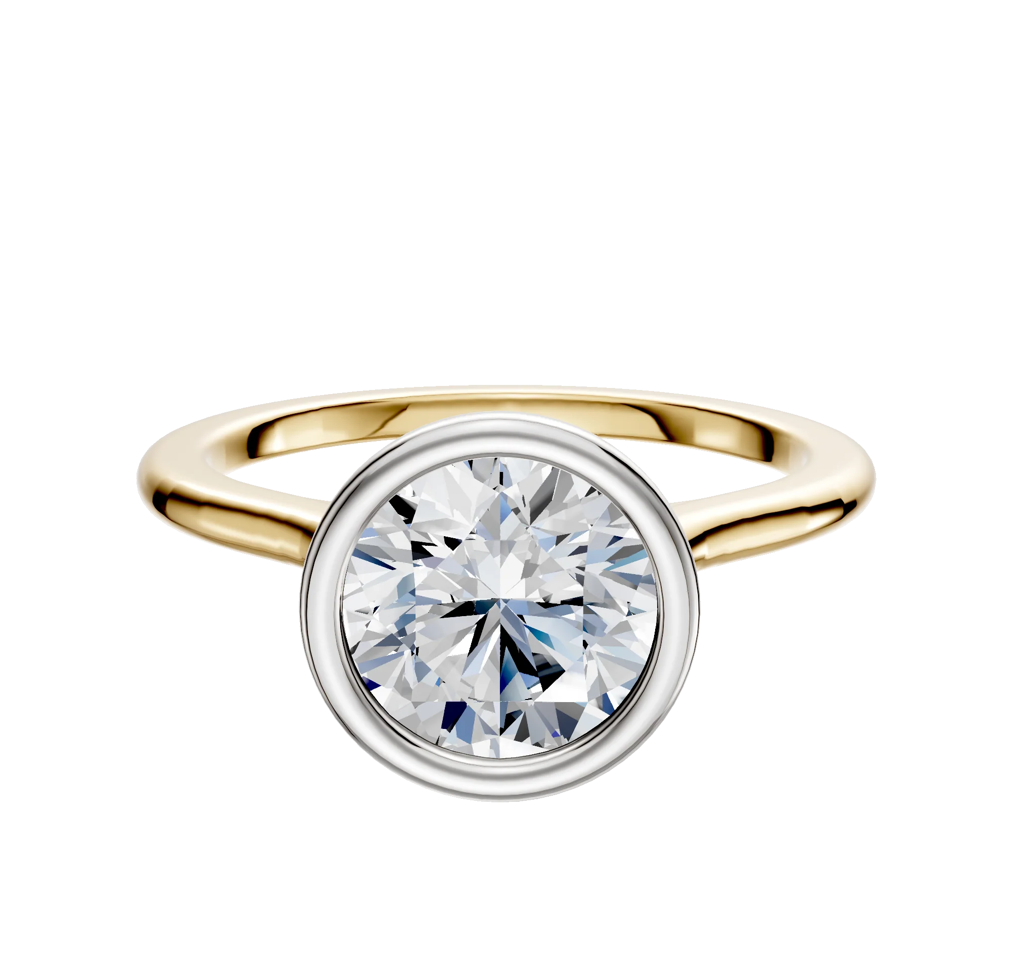 14K Two Tone Bezel Full Bezel North/South Cathedral Dome 1.5mm Engagement Ring