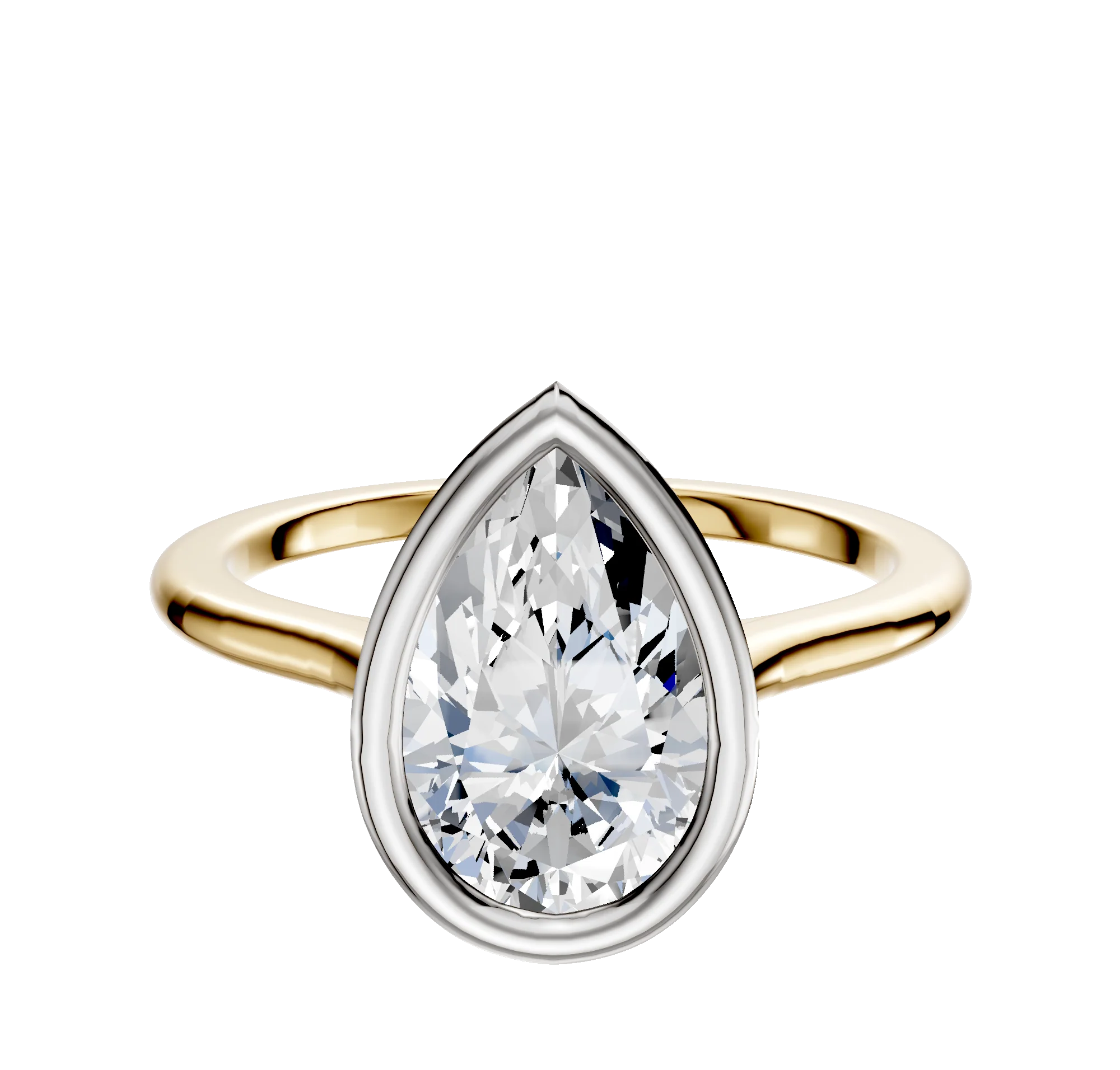 14K Two Tone Bezel Full Bezel North/South Cathedral Dome 1.5mm Engagement Ring