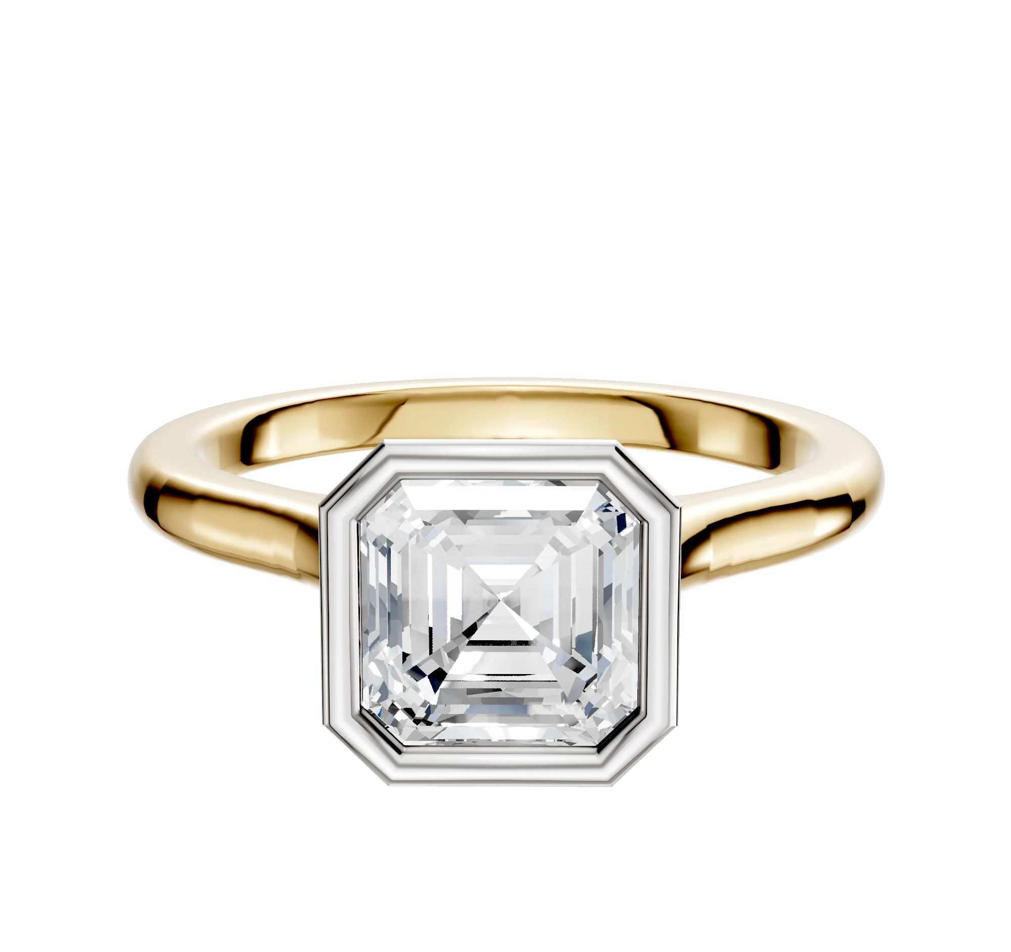 14K Two Tone Bezel Full Bezel North/South Cathedral Dome 2.0mm Engagement Ring