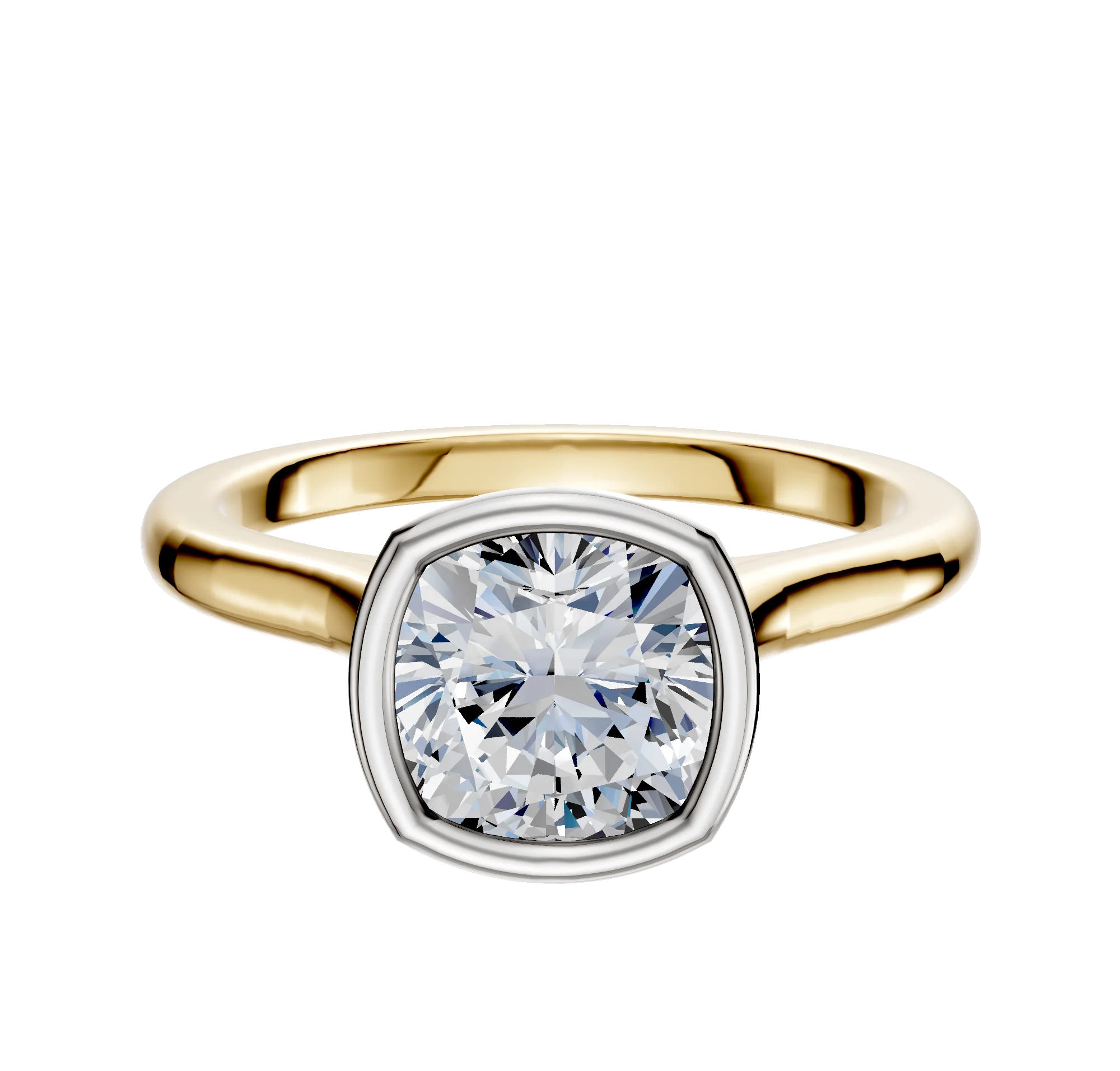 14K Two Tone Bezel Full Bezel North/South Cathedral Dome 2.0mm Engagement Ring